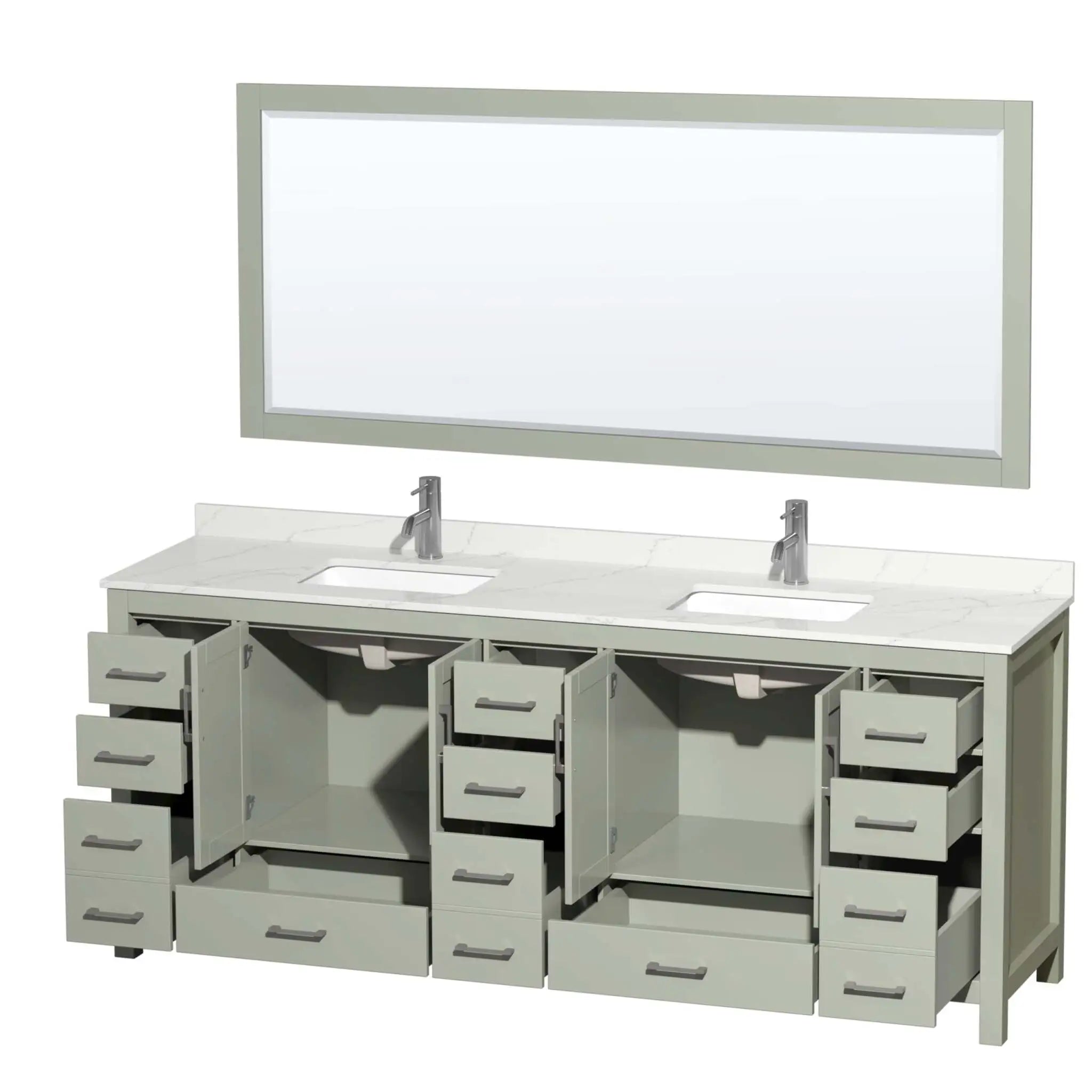 84" Sheffield 84 inch Double Bathroom Vanity in Light Green with Brushed Nickel Trim & 70" Mirror by Wyndham
