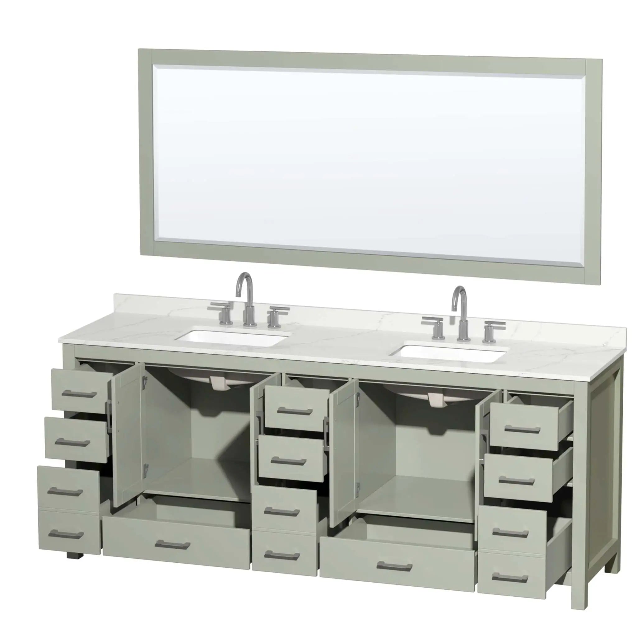 84" Sheffield 84 inch Double Bathroom Vanity in Light Green with Brushed Nickel Trim & 70" Mirror by Wyndham