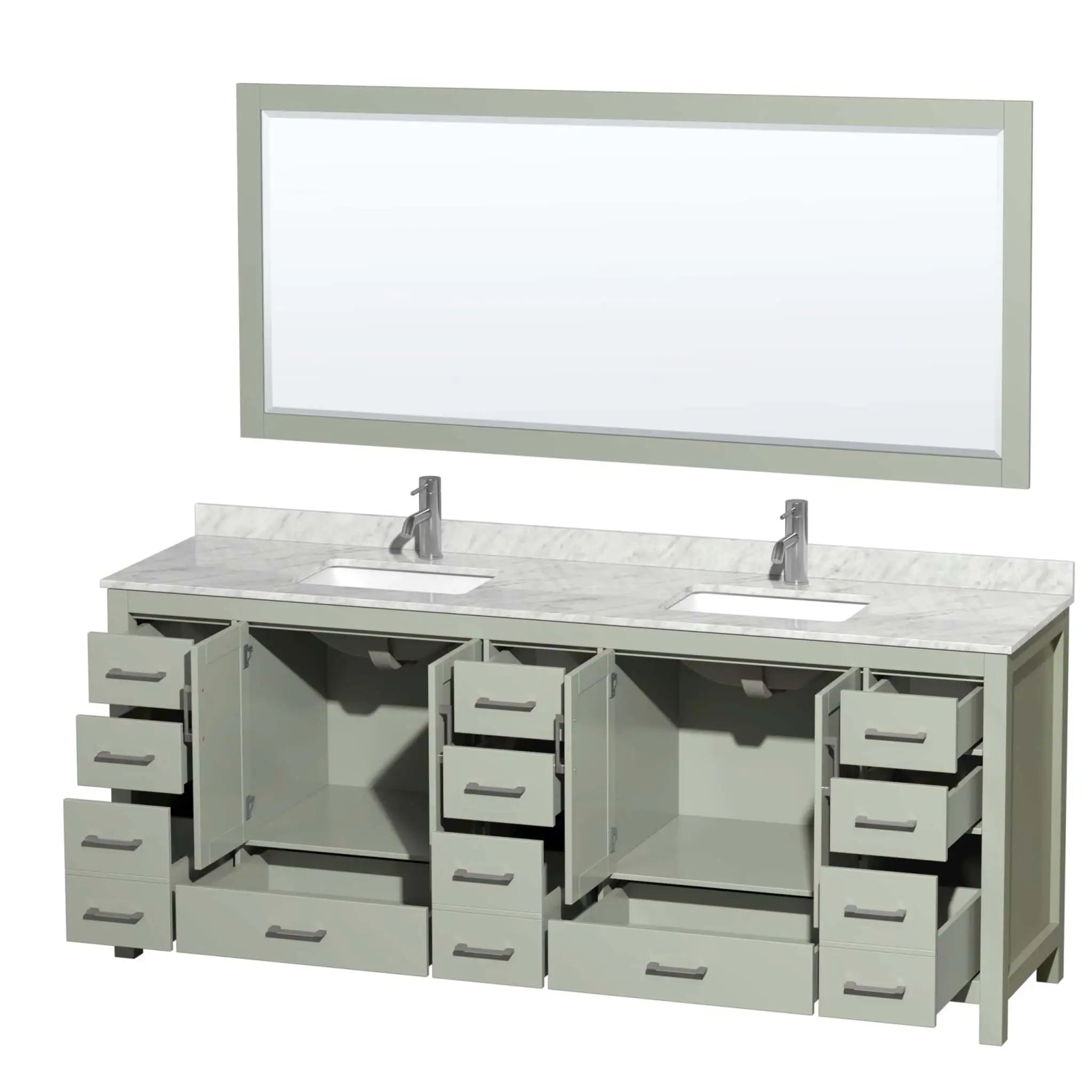 84" Sheffield 84 inch Double Bathroom Vanity in Light Green with Brushed Nickel Trim & 70" Mirror by Wyndham