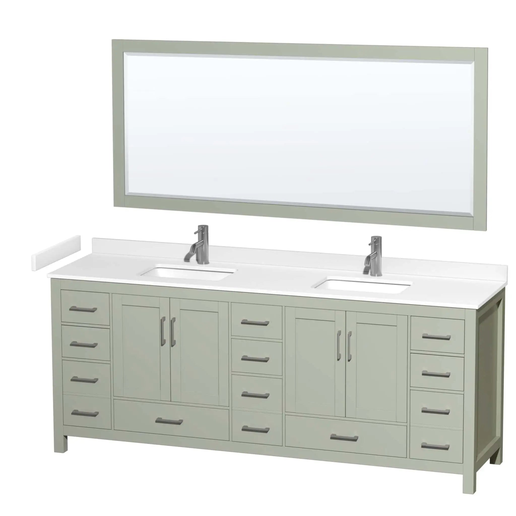 84" Sheffield 84 inch Double Bathroom Vanity in Light Green with Brushed Nickel Trim & 70" Mirror by Wyndham