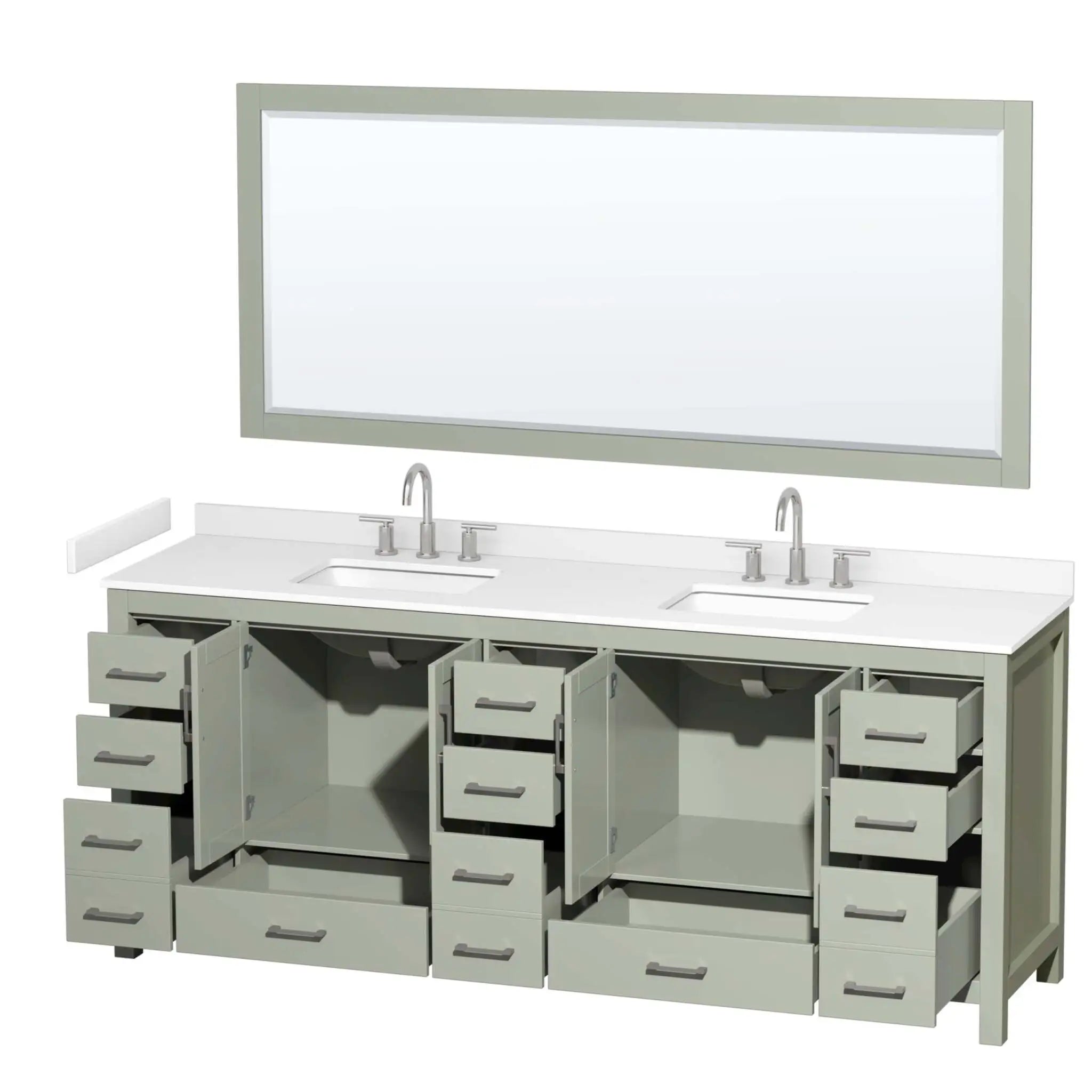 84" Sheffield 84 inch Double Bathroom Vanity in Light Green with Brushed Nickel Trim & 70" Mirror by Wyndham