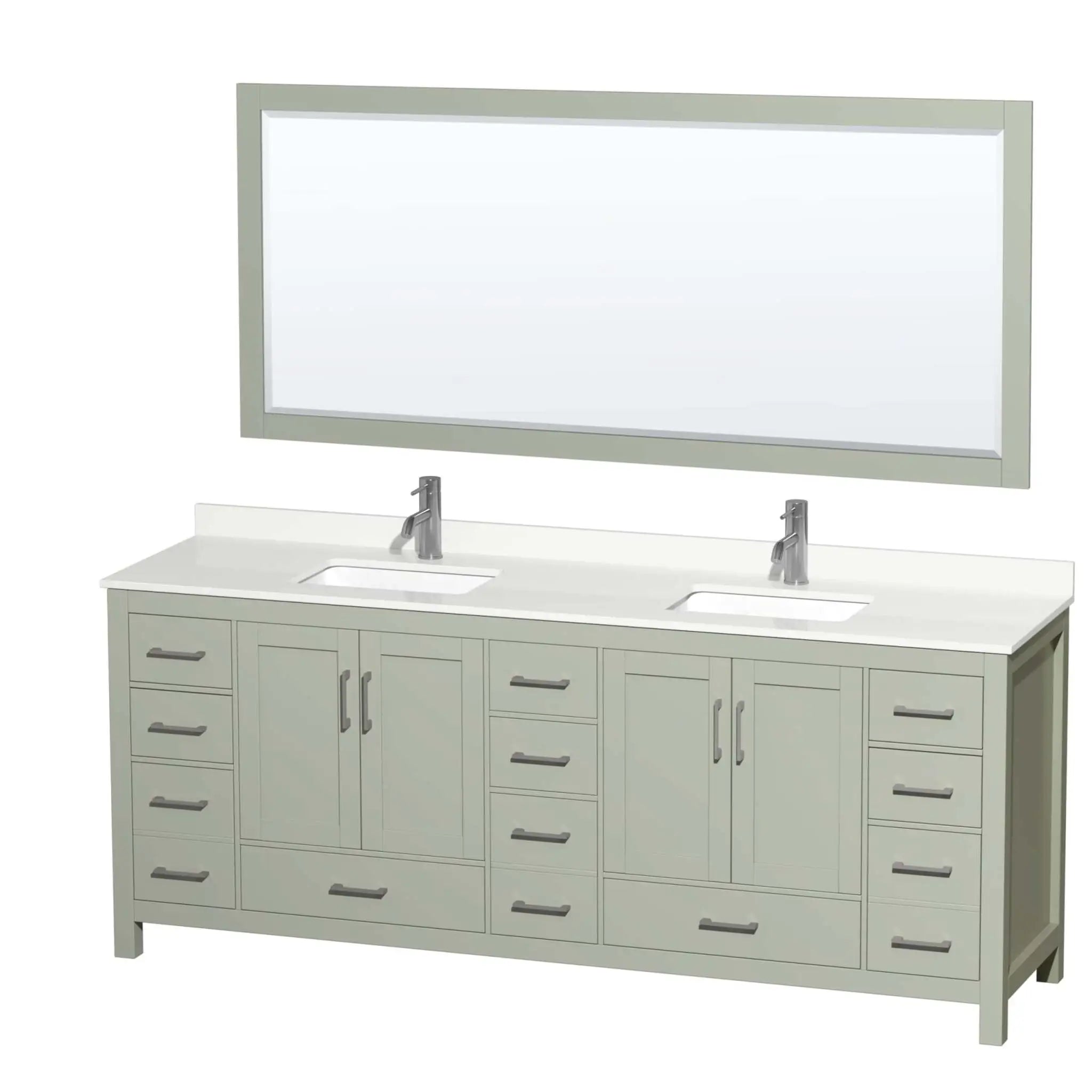 84" Sheffield 84 inch Double Bathroom Vanity in Light Green with Brushed Nickel Trim & 70" Mirror by Wyndham