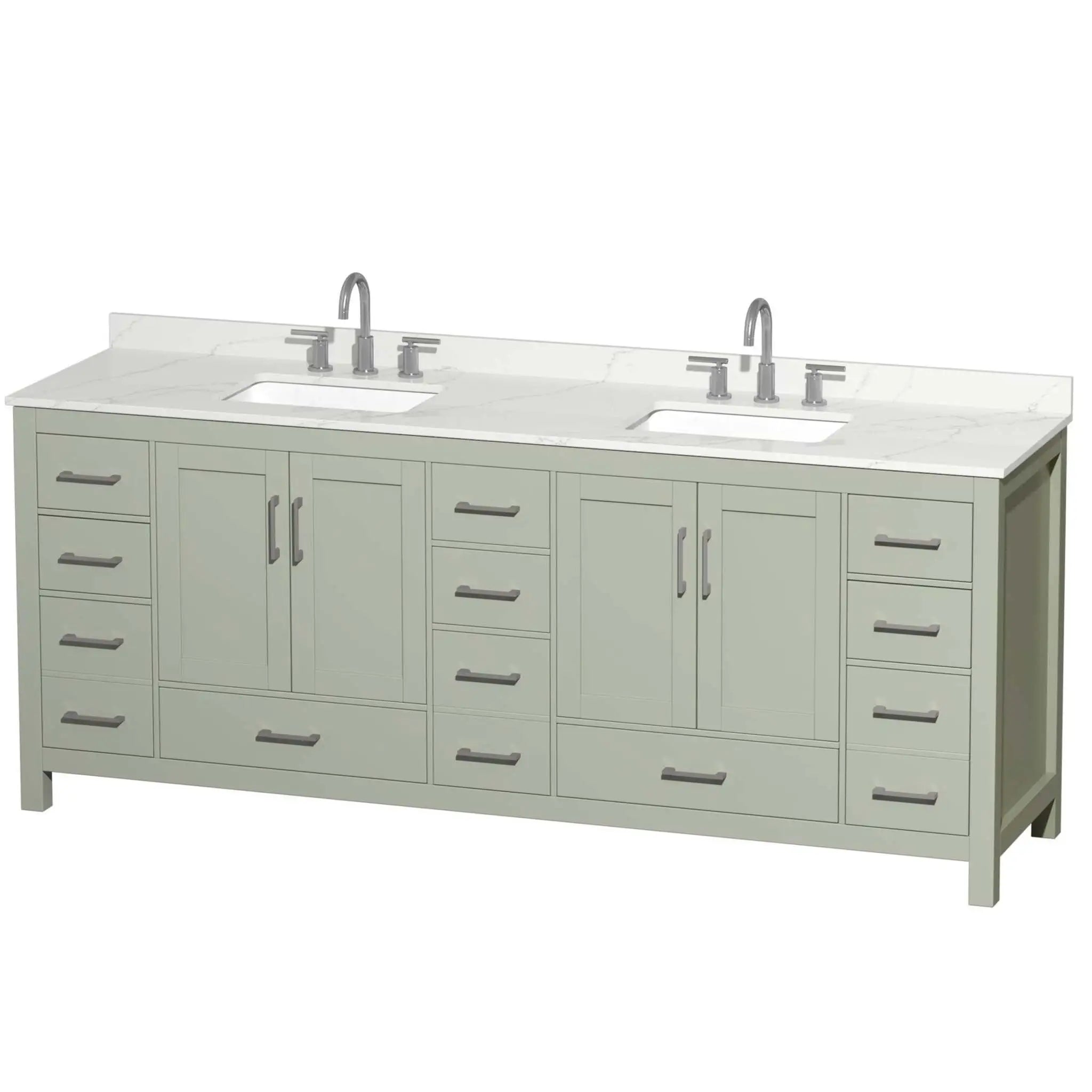 84" Sheffield 84 inch Double Bathroom Vanity in Light Green with Brushed Nickel Trim by Wyndham