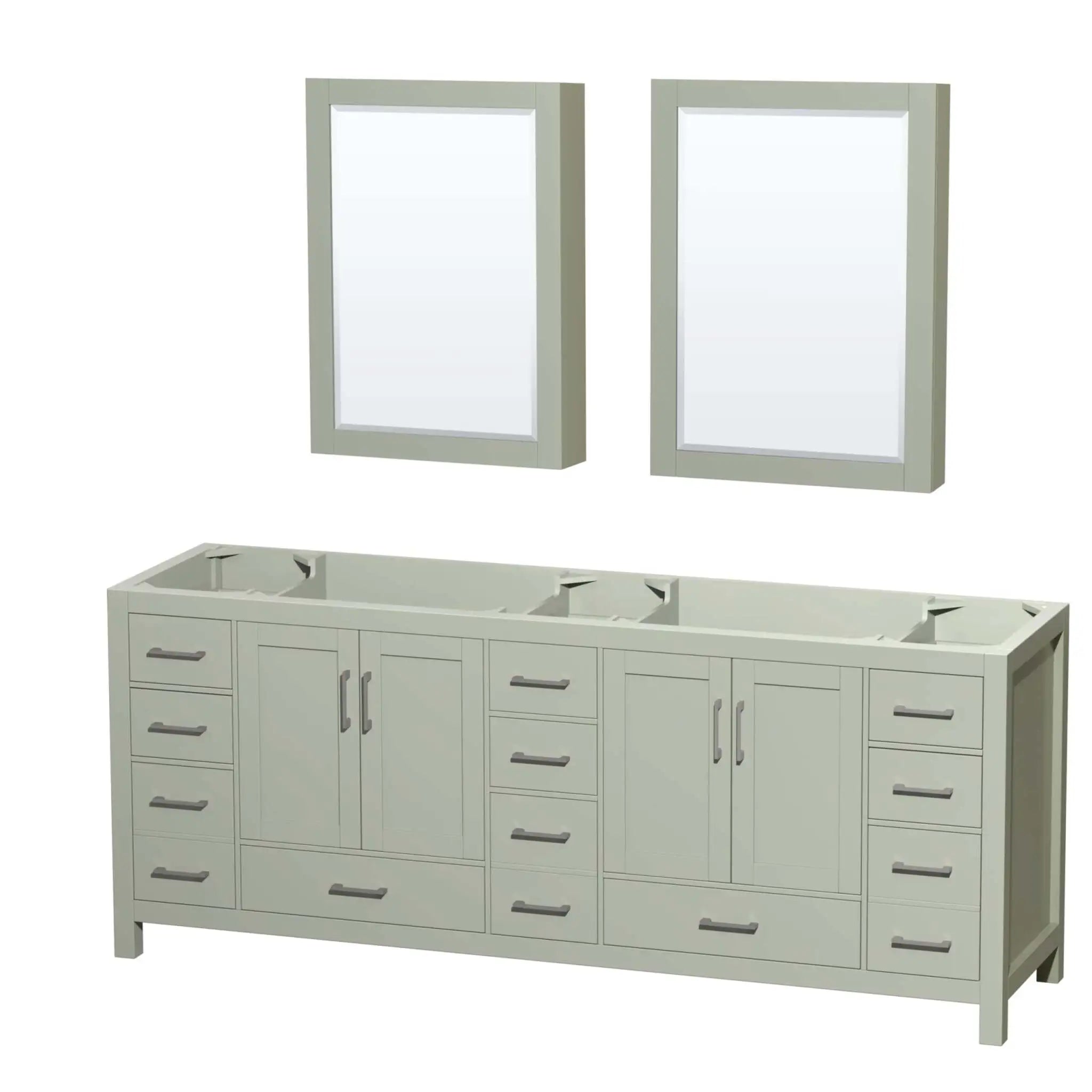 84" Sheffield 84 inch Double Bathroom Vanity in Light Green with Brushed Nickel Trim & Medicine Cabinet by Wyndham