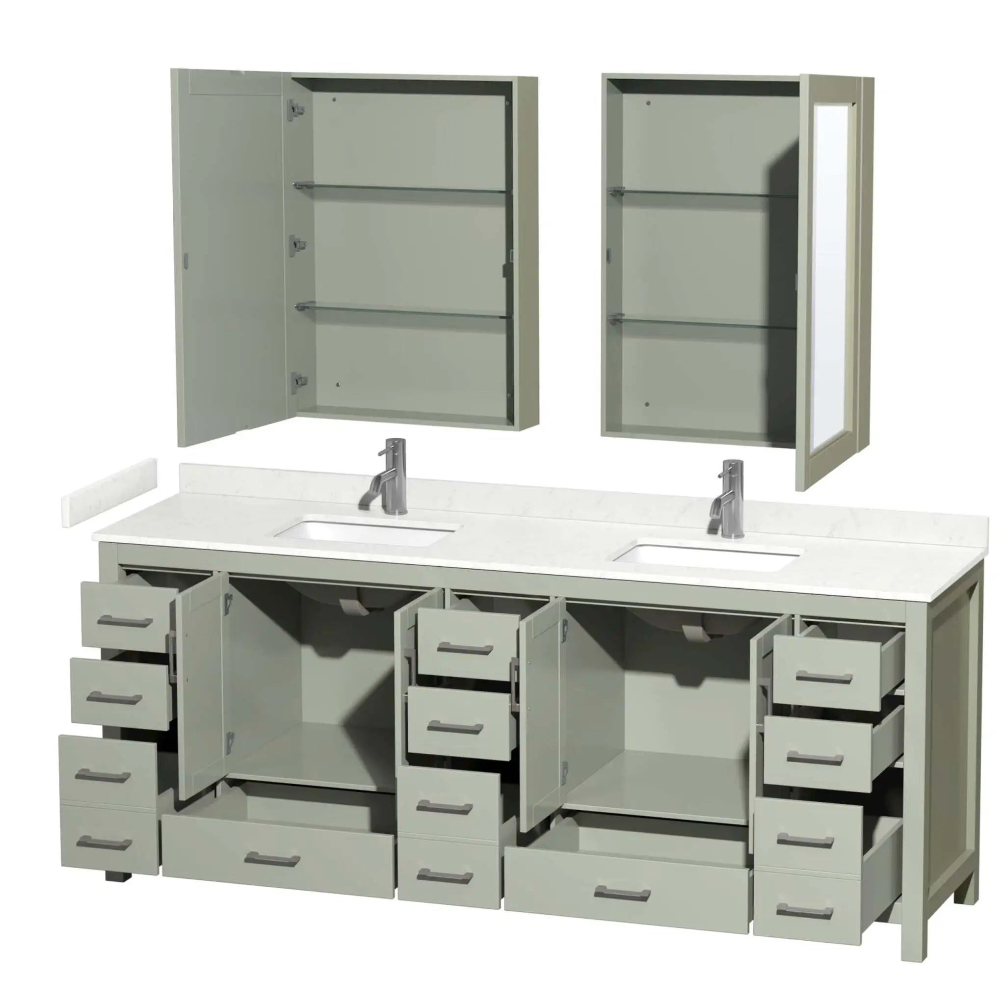 84" Sheffield 84 inch Double Bathroom Vanity in Light Green with Brushed Nickel Trim & Medicine Cabinet by Wyndham