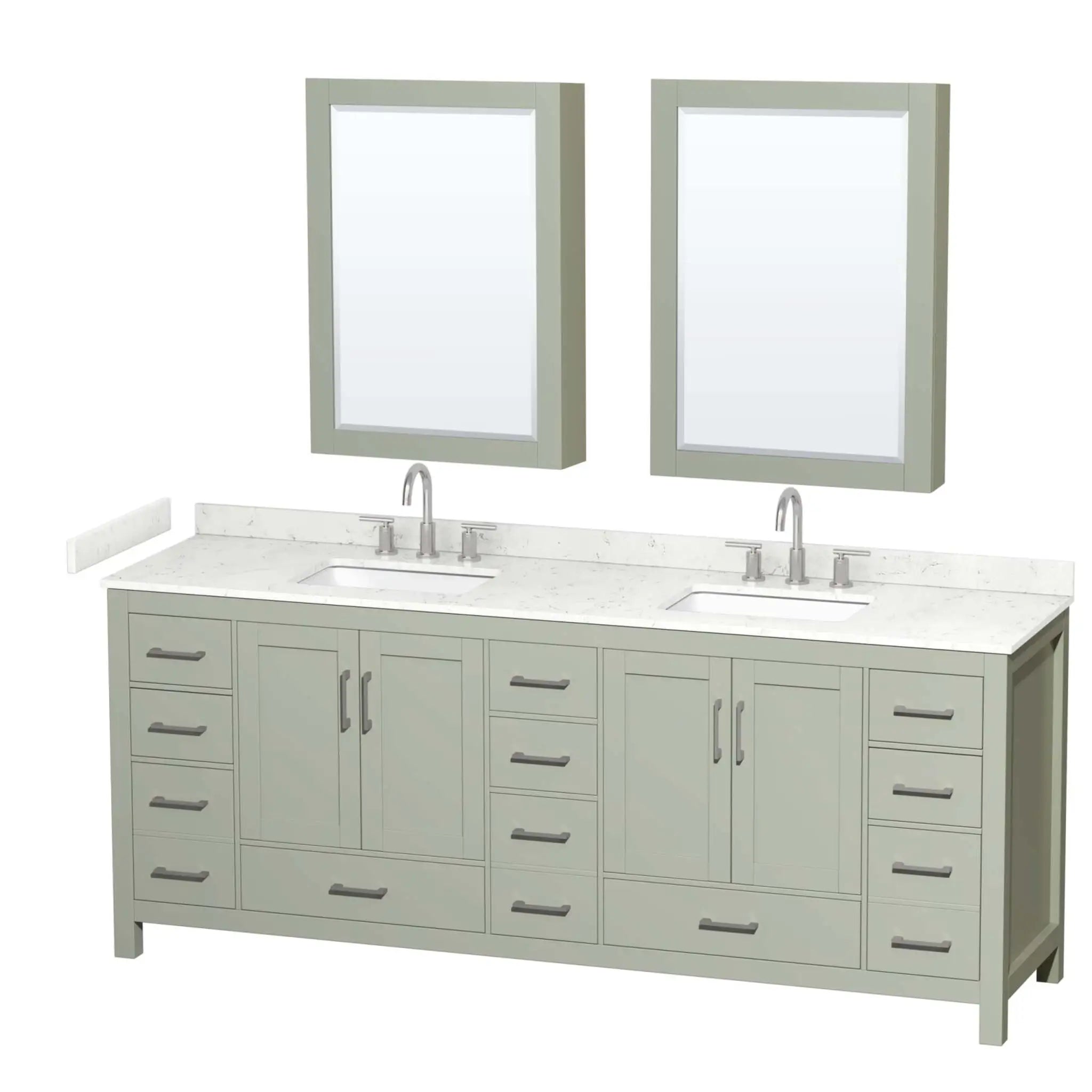 84" Sheffield 84 inch Double Bathroom Vanity in Light Green with Brushed Nickel Trim & Medicine Cabinet by Wyndham