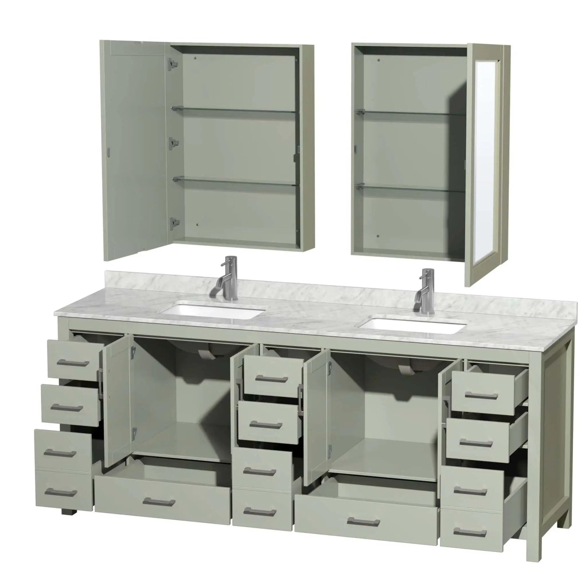 84" Sheffield 84 inch Double Bathroom Vanity in Light Green with Brushed Nickel Trim & Medicine Cabinet by Wyndham