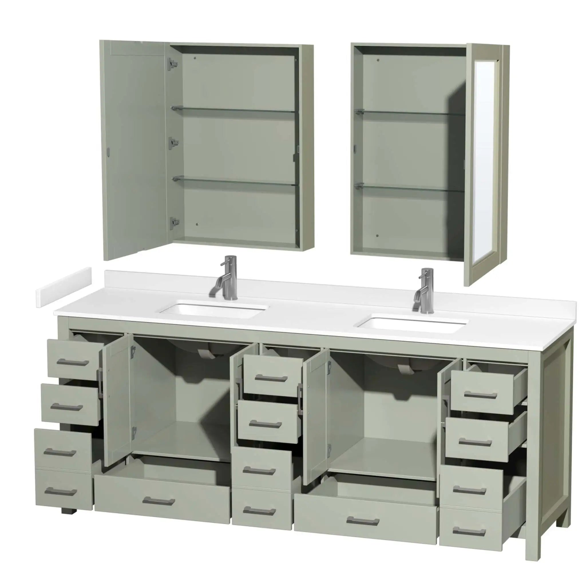 84" Sheffield 84 inch Double Bathroom Vanity in Light Green with Brushed Nickel Trim & Medicine Cabinet by Wyndham