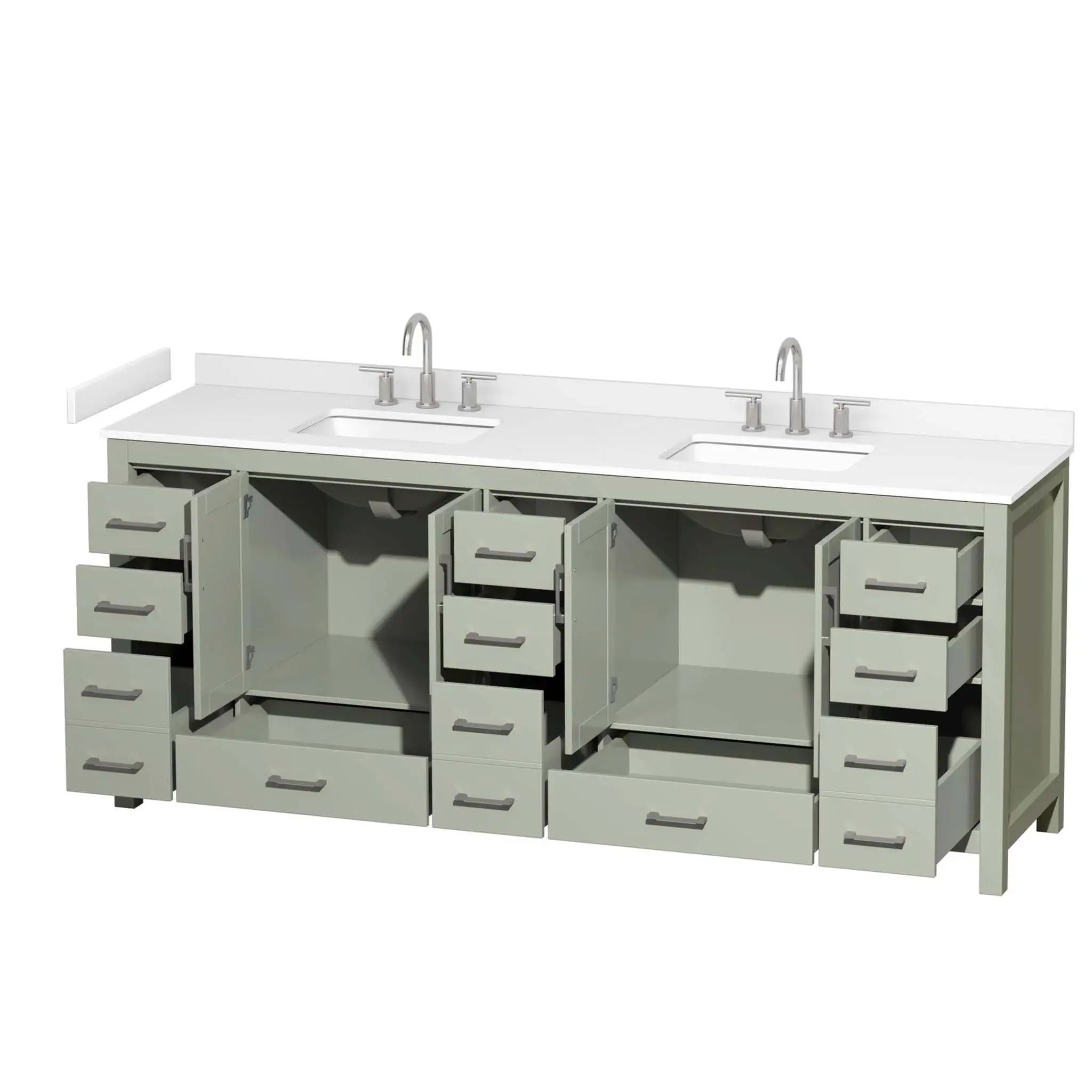 84" Sheffield 84 inch Double Bathroom Vanity in Light Green with Brushed Nickel Trim by Wyndham