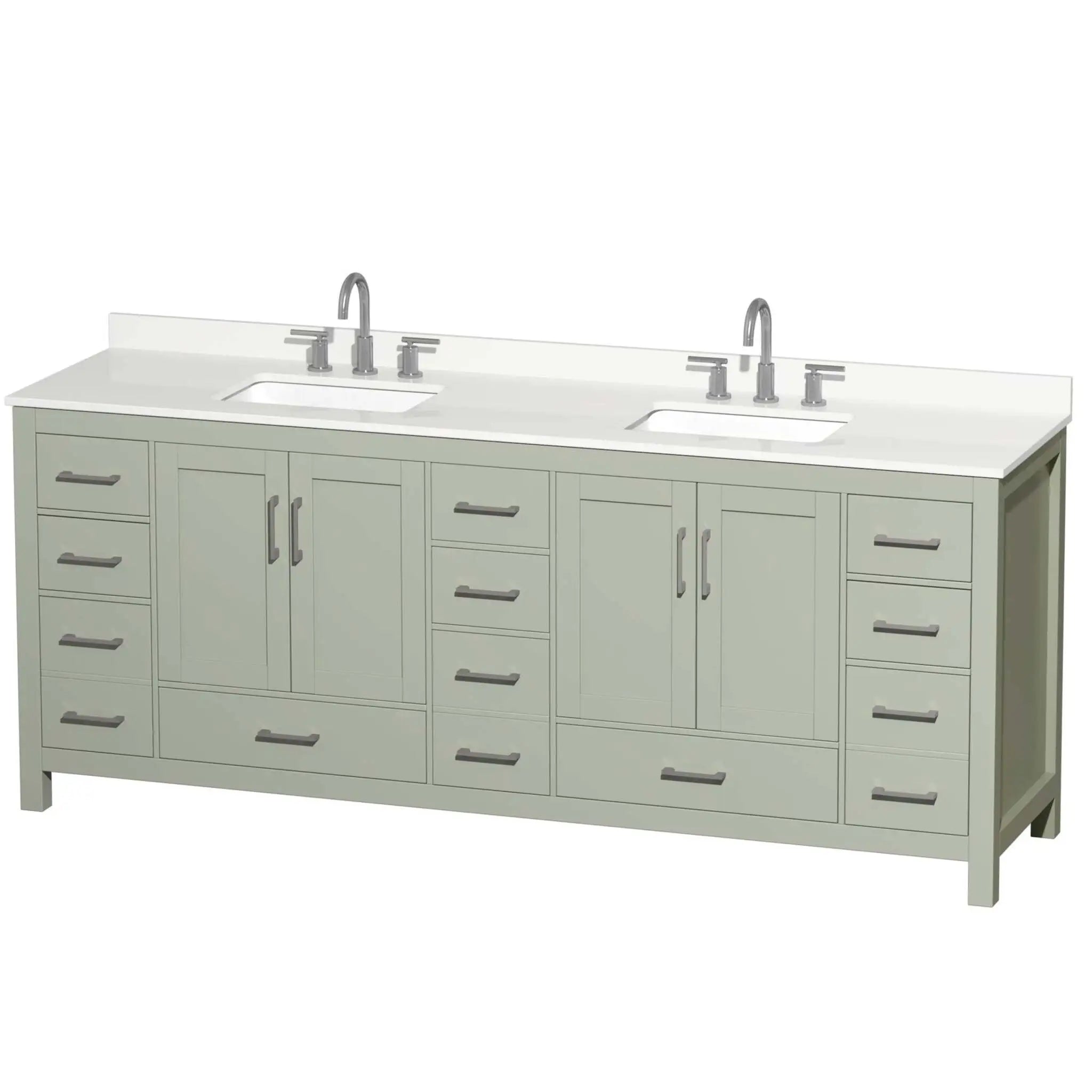 84" Sheffield 84 inch Double Bathroom Vanity in Light Green with Brushed Nickel Trim by Wyndham