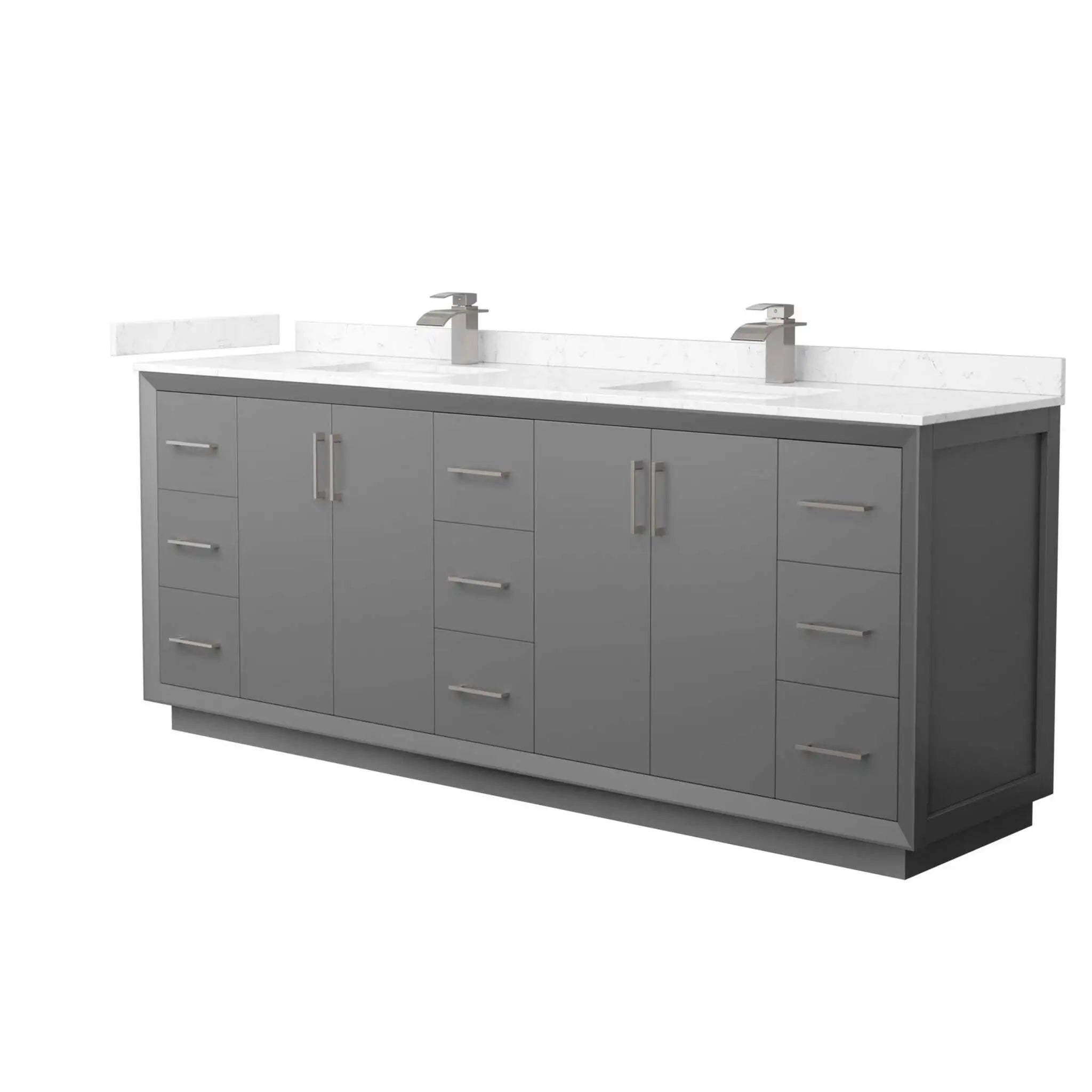 84" Strada Double Bathroom Vanity in Dark Gray with Brushed Nickel Trim by Wyndham