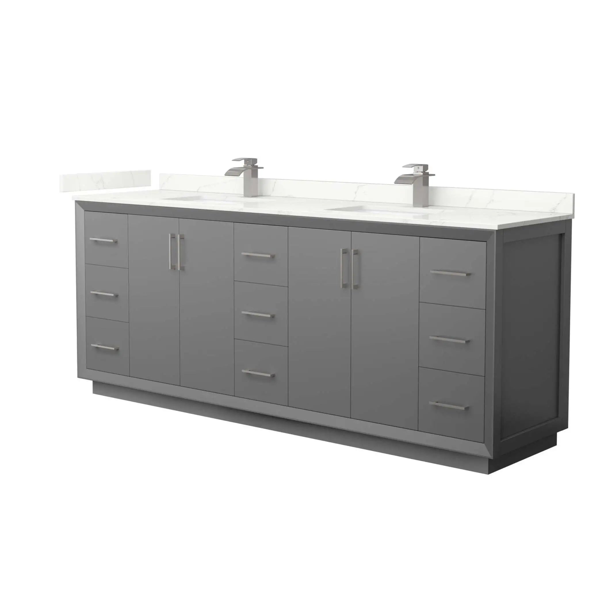 84" Strada Double Bathroom Vanity in Dark Gray with Brushed Nickel Trim by Wyndham