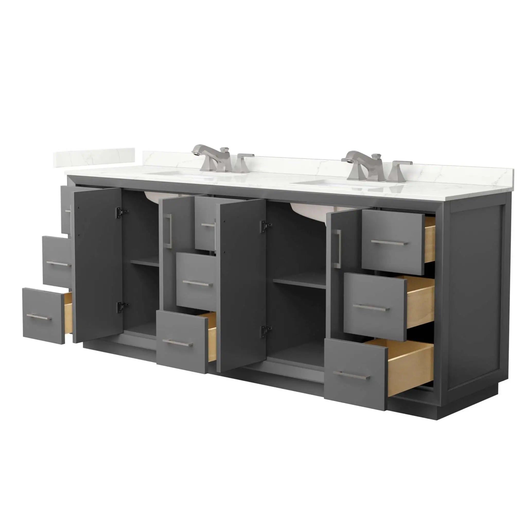 84" Strada Double Bathroom Vanity in Dark Gray with Brushed Nickel Trim by Wyndham