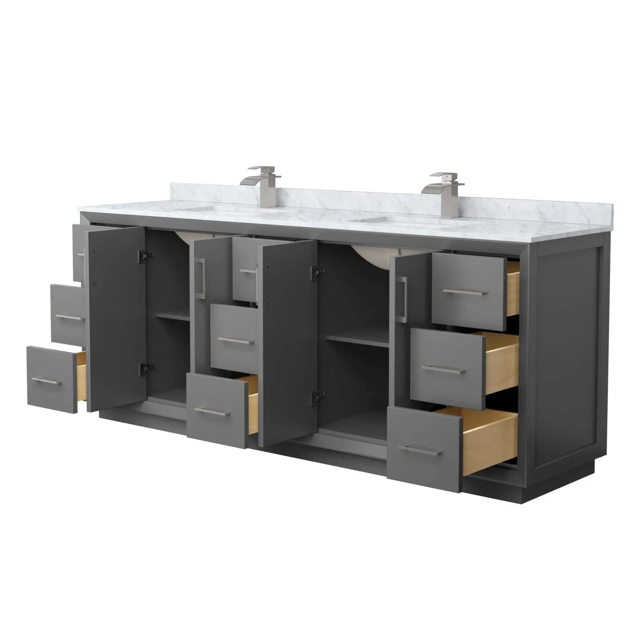 84" Strada Double Bathroom Vanity in Dark Gray with Brushed Nickel Trim by Wyndham