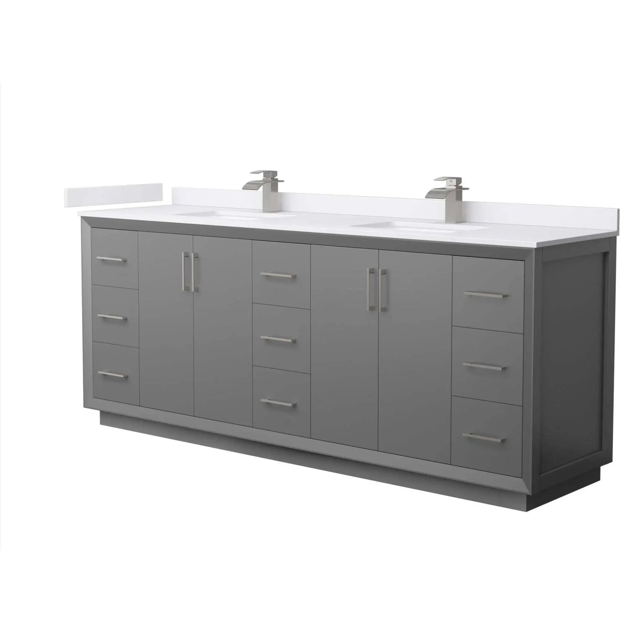 84" Strada Double Bathroom Vanity in Dark Gray with Brushed Nickel Trim by Wyndham