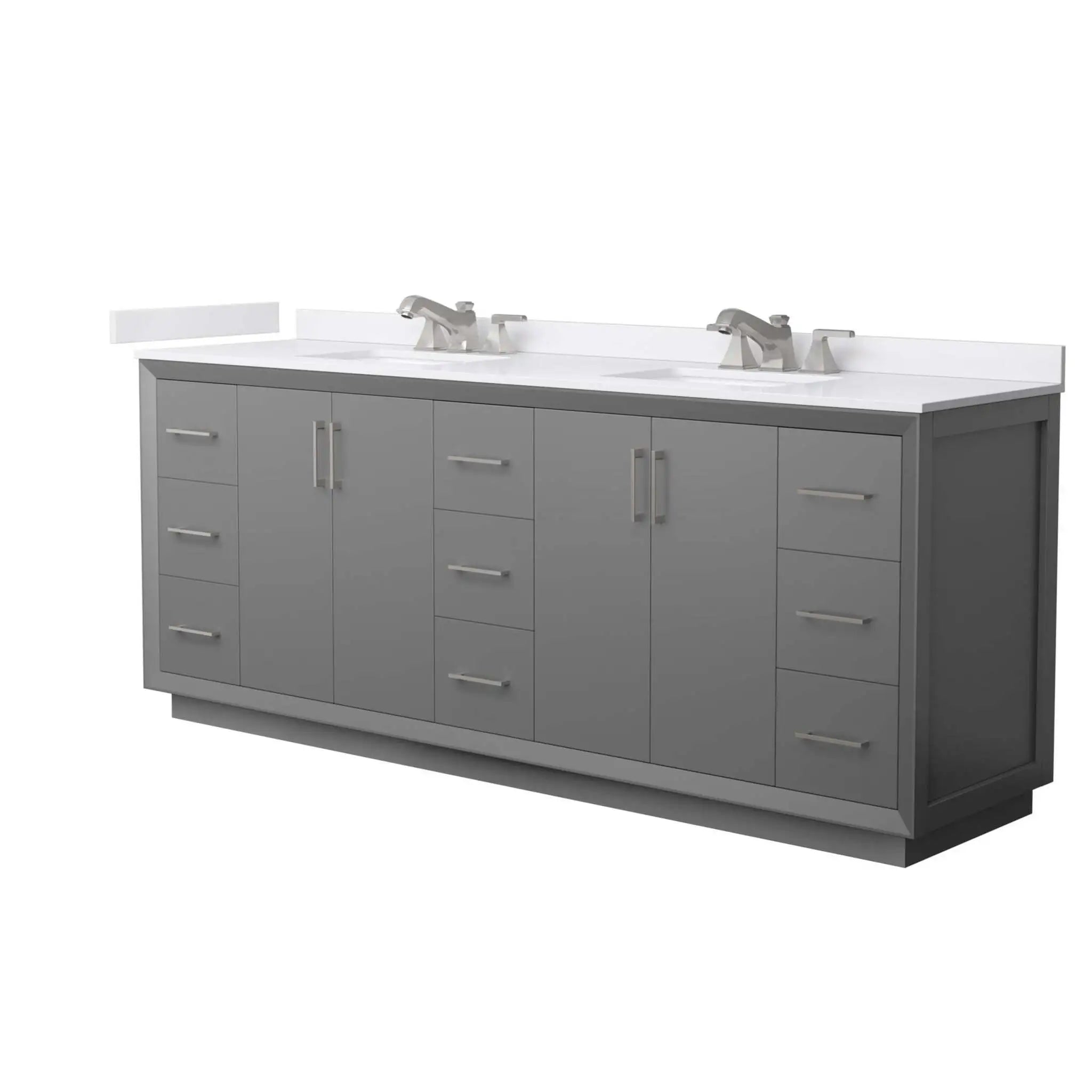 84" Strada Double Bathroom Vanity in Dark Gray with Brushed Nickel Trim by Wyndham