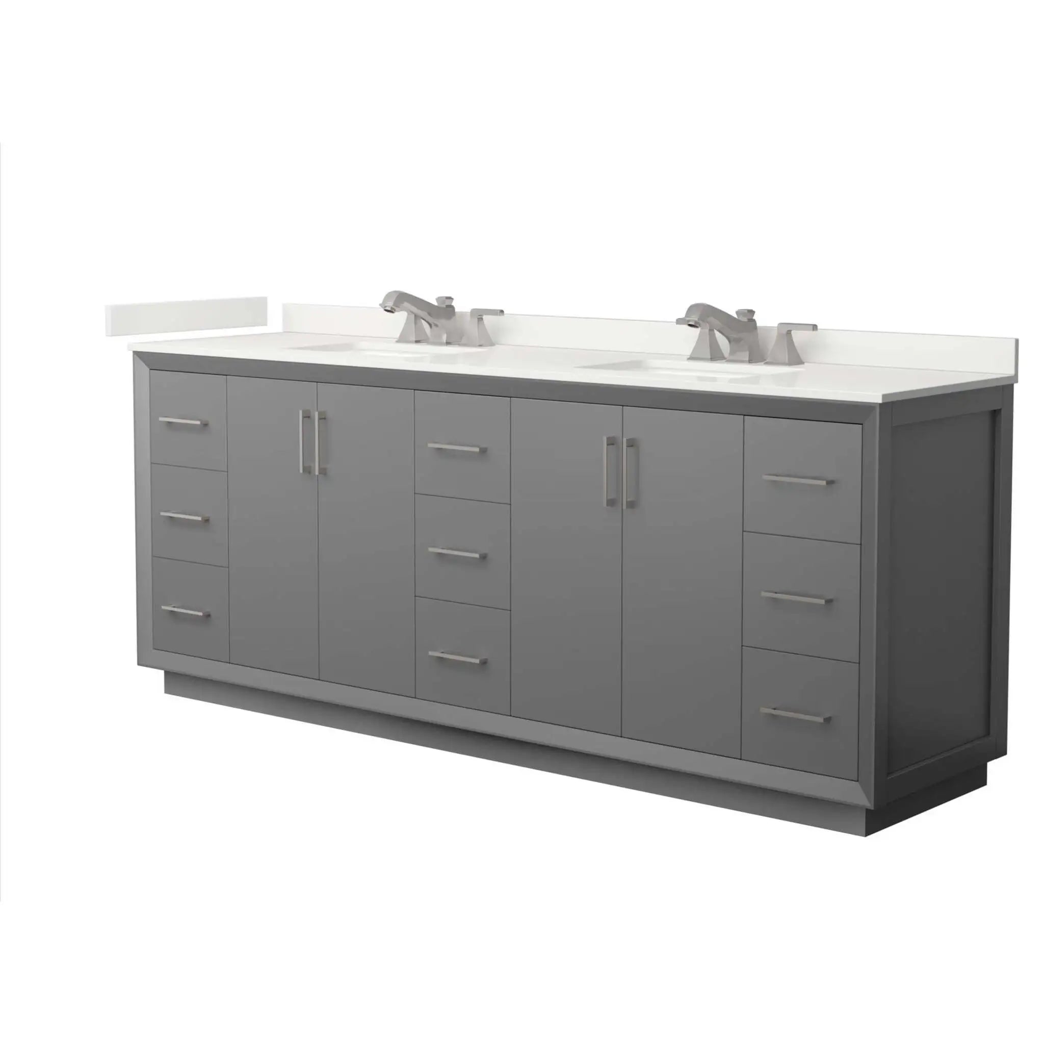 84" Strada Double Bathroom Vanity in Dark Gray with Brushed Nickel Trim by Wyndham