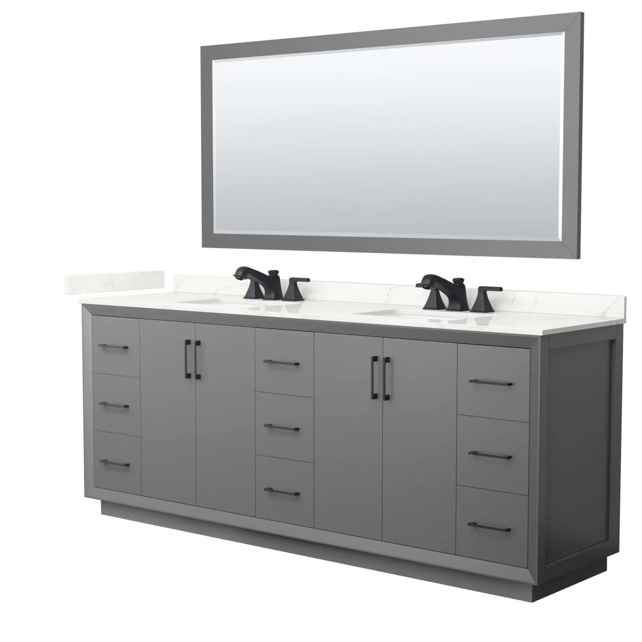 84" Strada Double Bathroom Vanity in Dark Gray with Matte Black Trim & 70" Mirror by Wyndham
