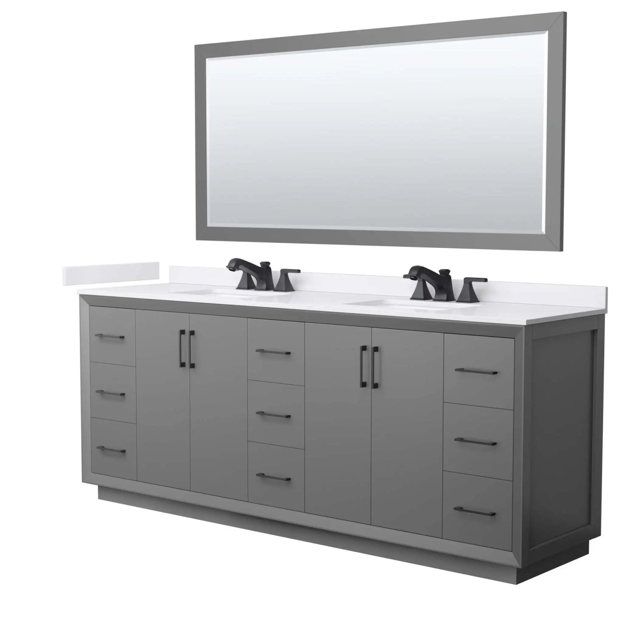 84" Strada Double Bathroom Vanity in Dark Gray with Matte Black Trim & 70" Mirror by Wyndham