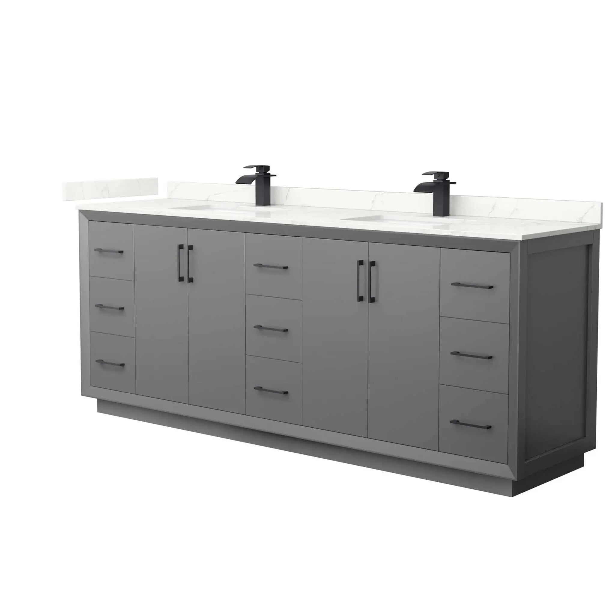 84" Strada Double Bathroom Vanity in Dark Gray with Matte Black Trim by Wyndham