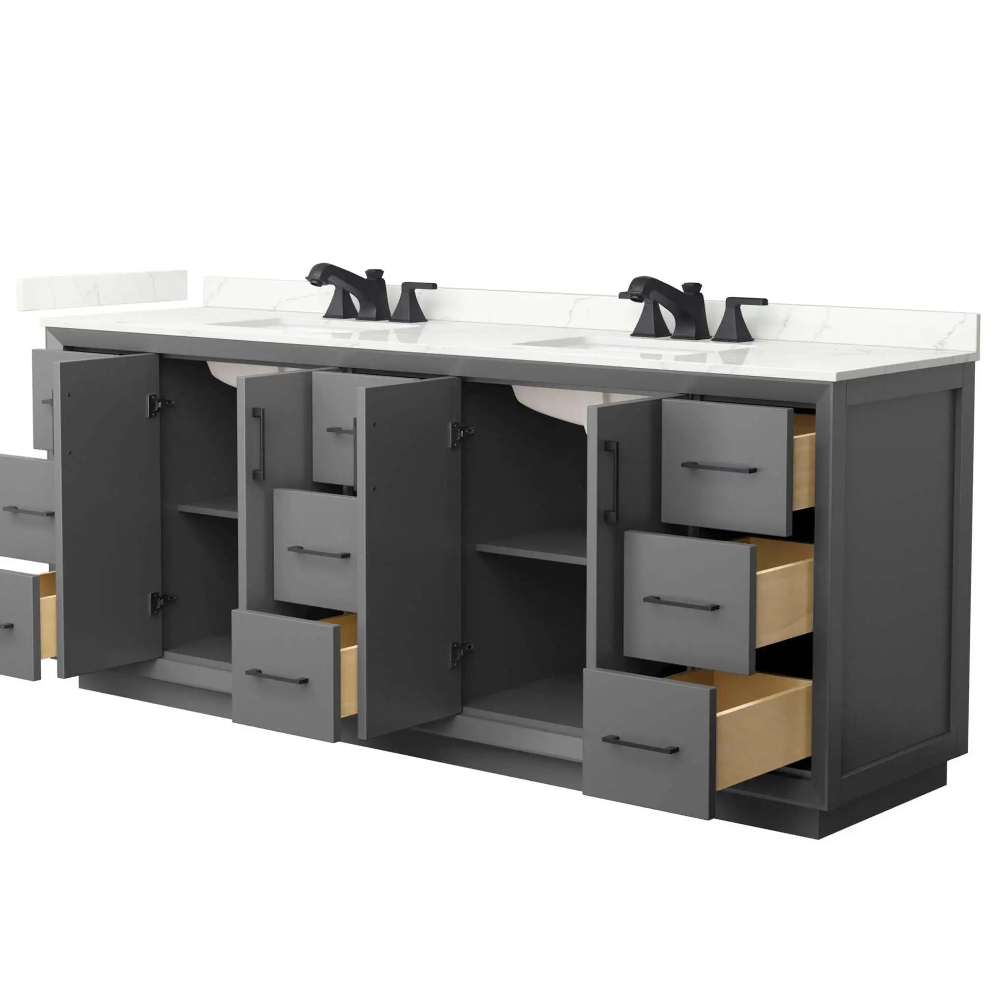 84" Strada Double Bathroom Vanity in Dark Gray with Matte Black Trim by Wyndham
