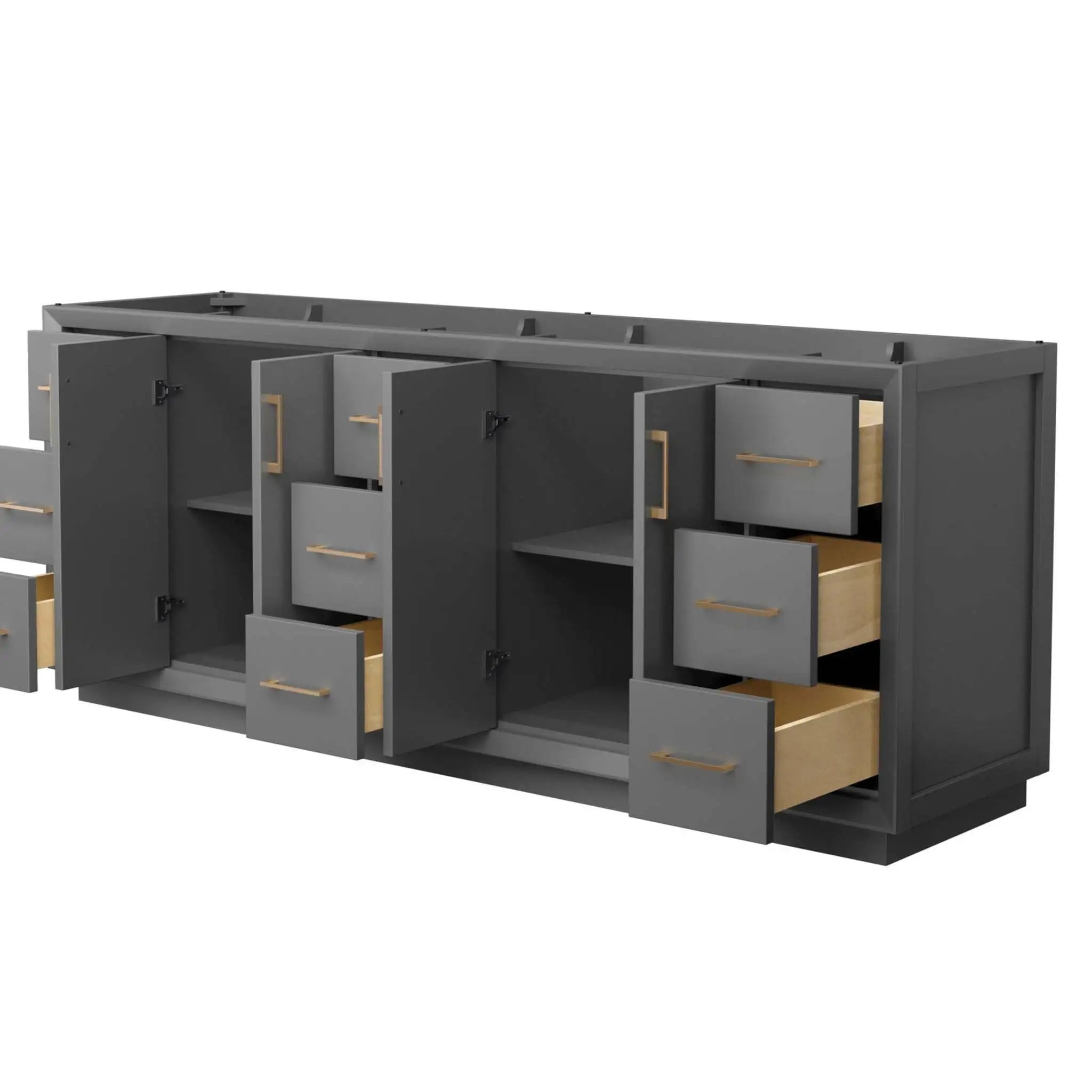 84" Strada Double Bathroom Vanity in Dark Gray with Satin Bronze Trim by Wyndham