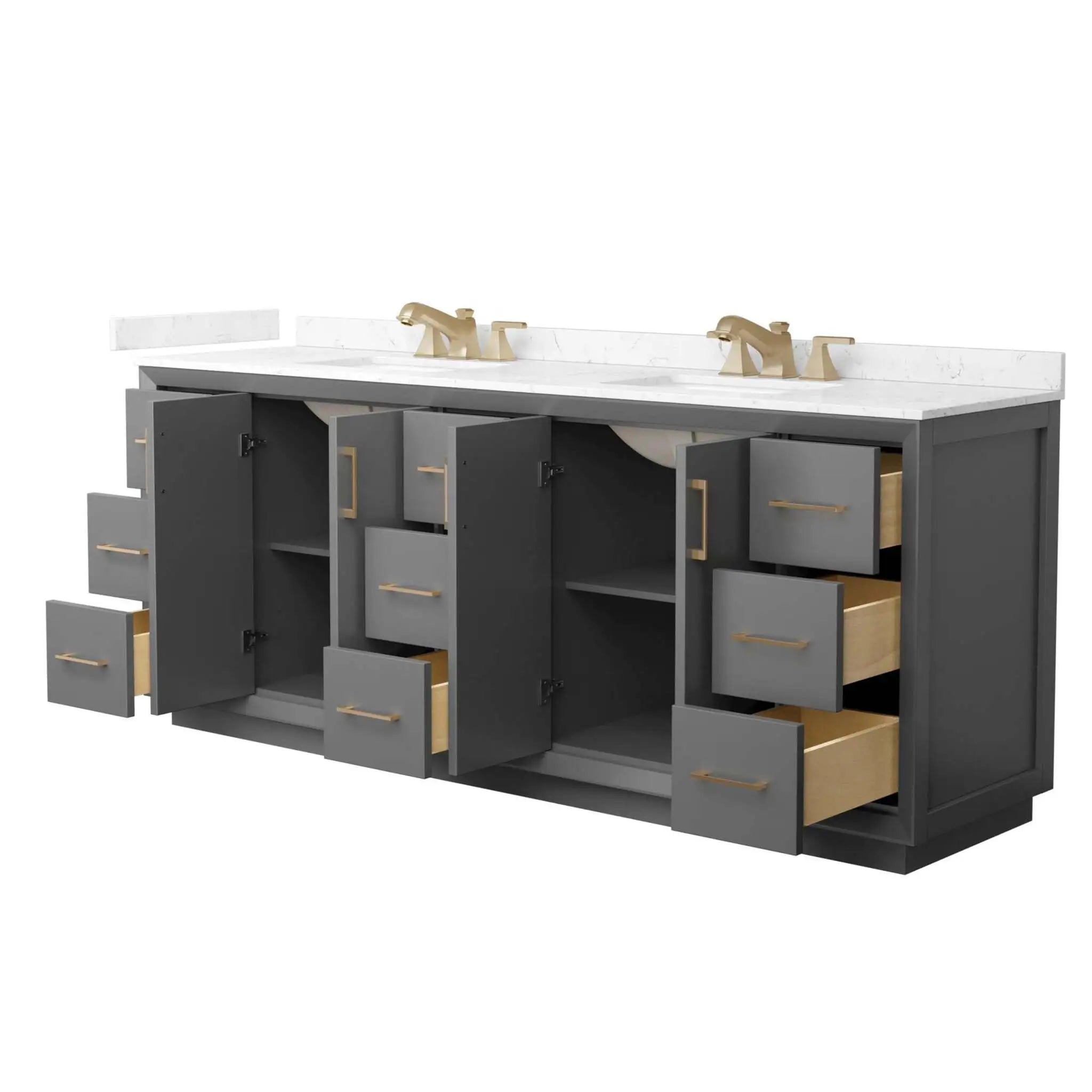 84" Strada Double Bathroom Vanity in Dark Gray with Satin Bronze Trim by Wyndham