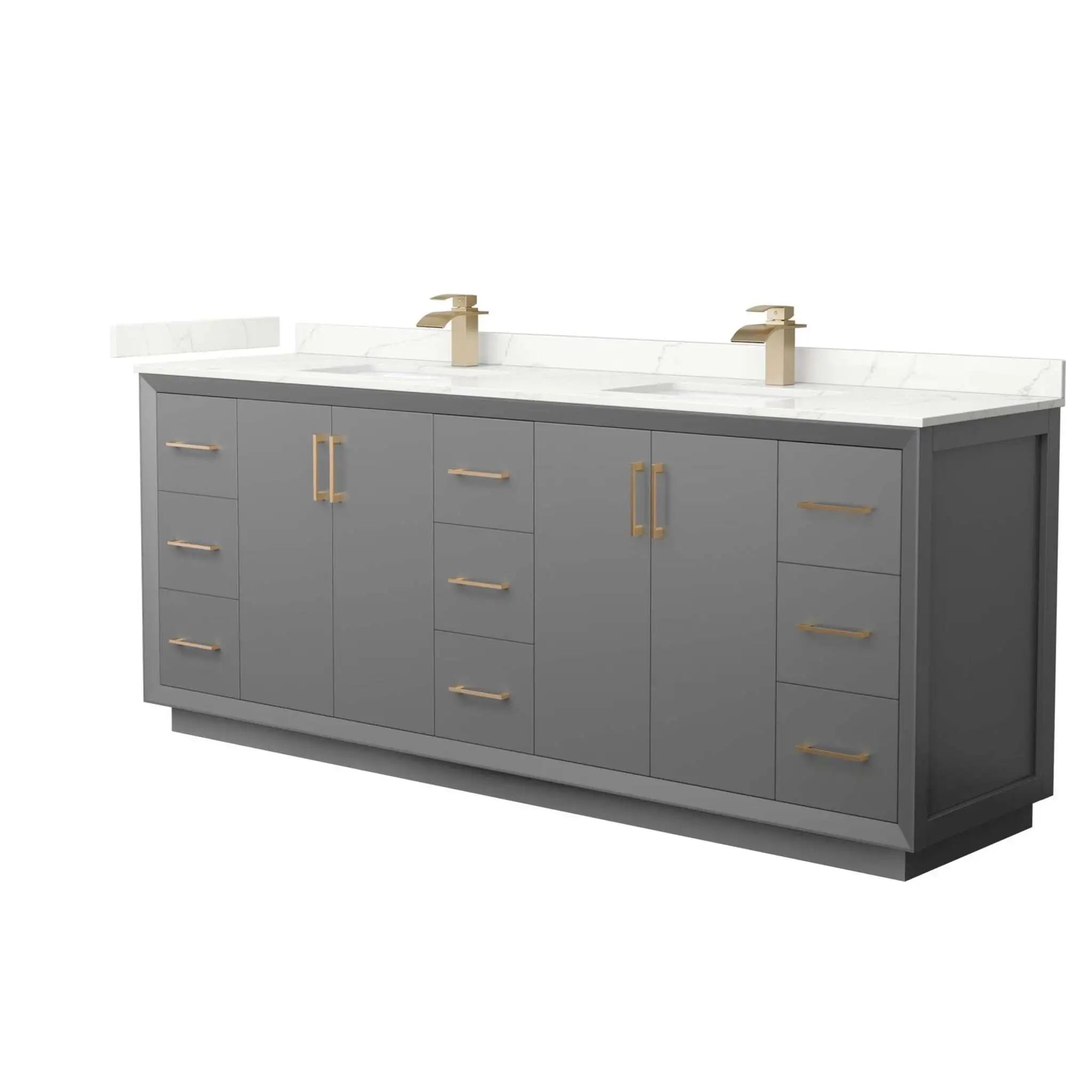 84" Strada Double Bathroom Vanity in Dark Gray with Satin Bronze Trim by Wyndham