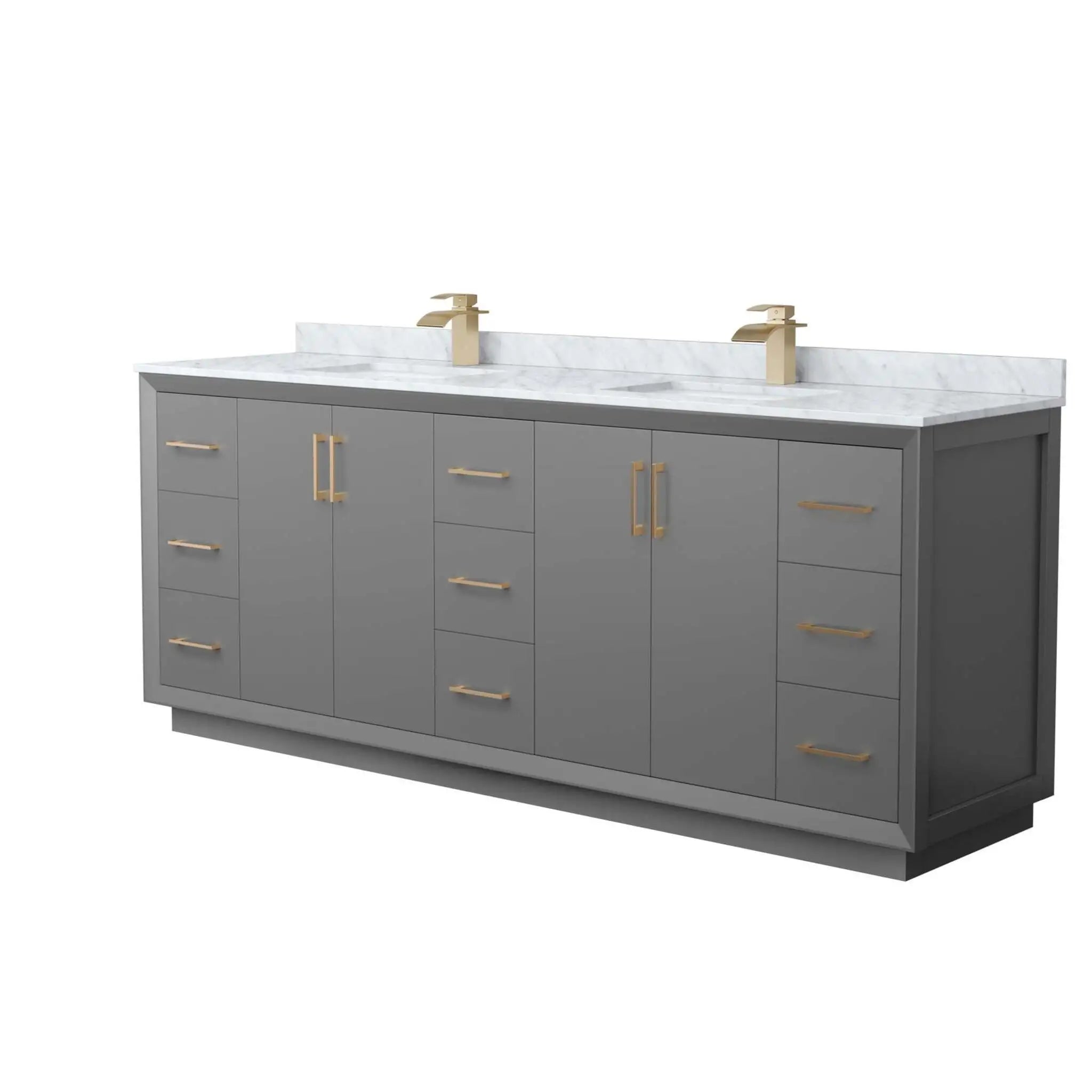 84" Strada Double Bathroom Vanity in Dark Gray with Satin Bronze Trim by Wyndham