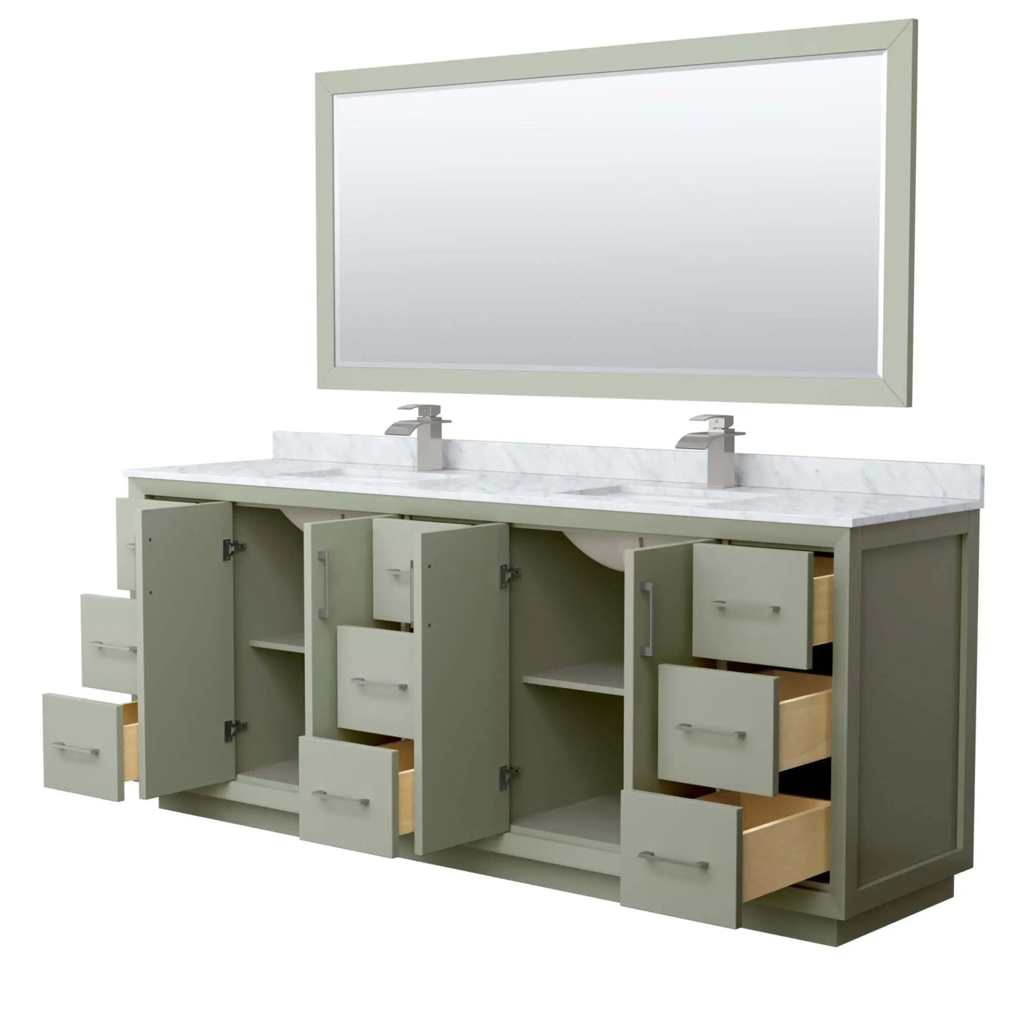 84" Strada Double Bathroom Vanity in Light Green with Brushed Nickel Trim & 70" Mirror by Wyndham