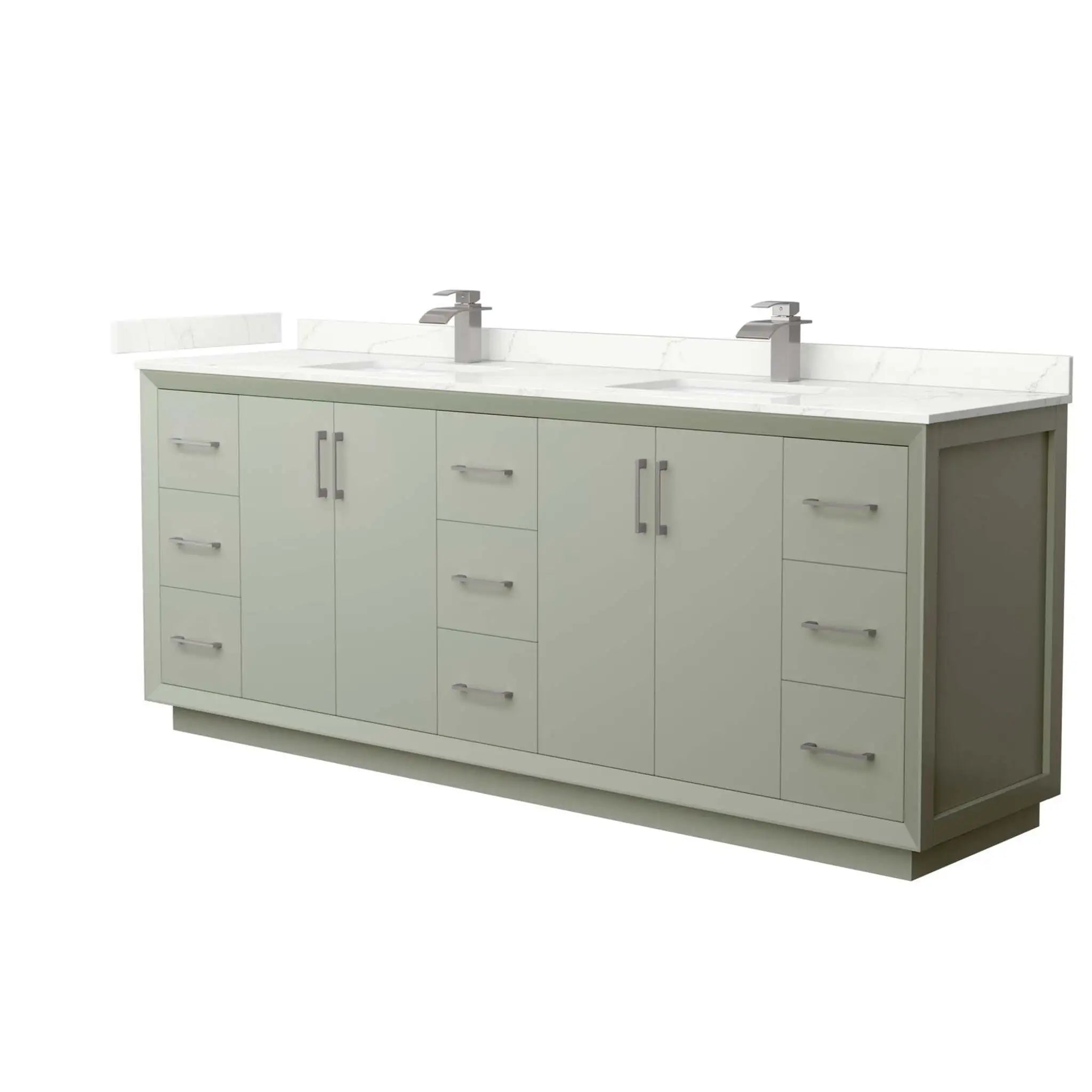 84" Strada Double Bathroom Vanity in Light Green with Brushed Nickel Trim by Wyndham