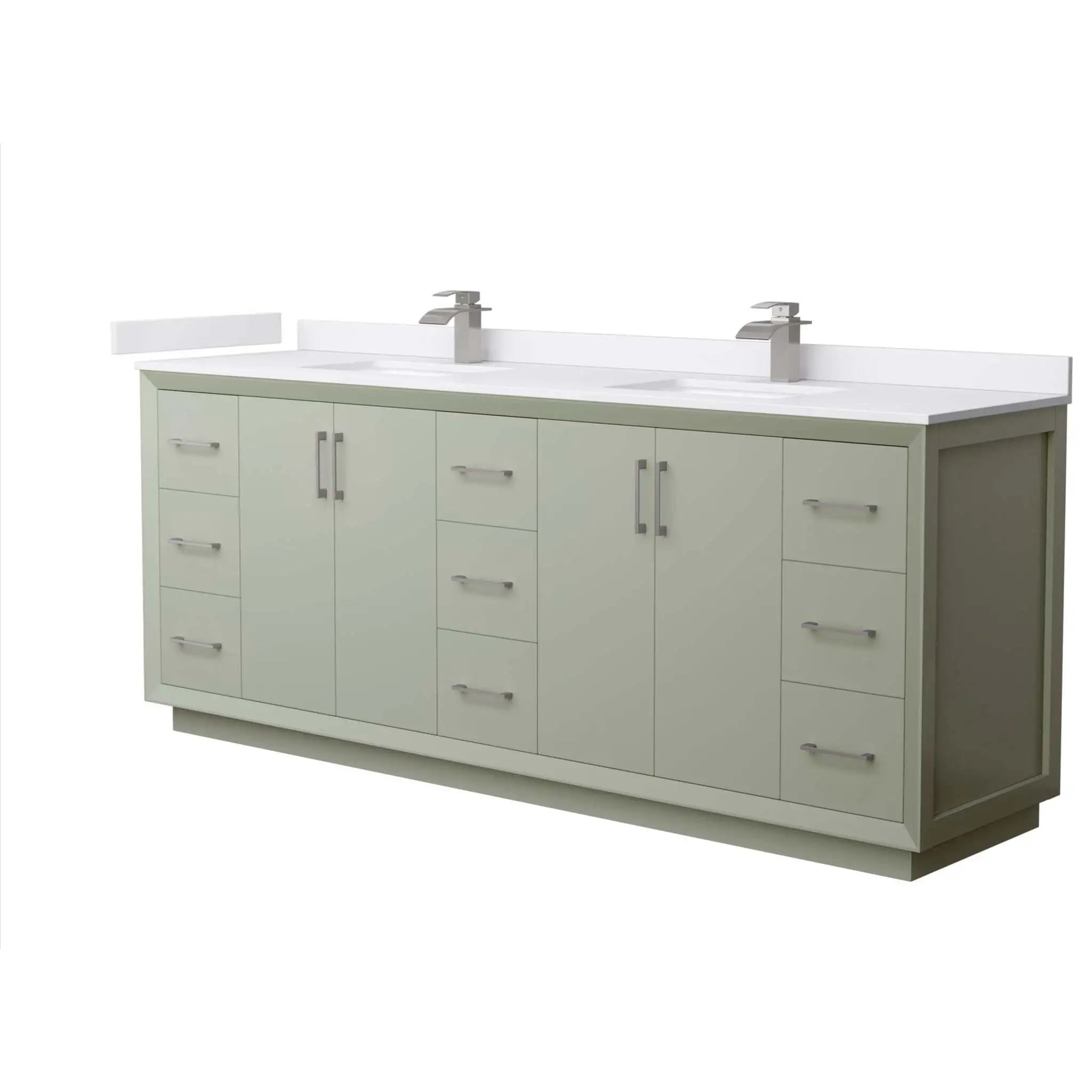 84" Strada Double Bathroom Vanity in Light Green with Brushed Nickel Trim by Wyndham