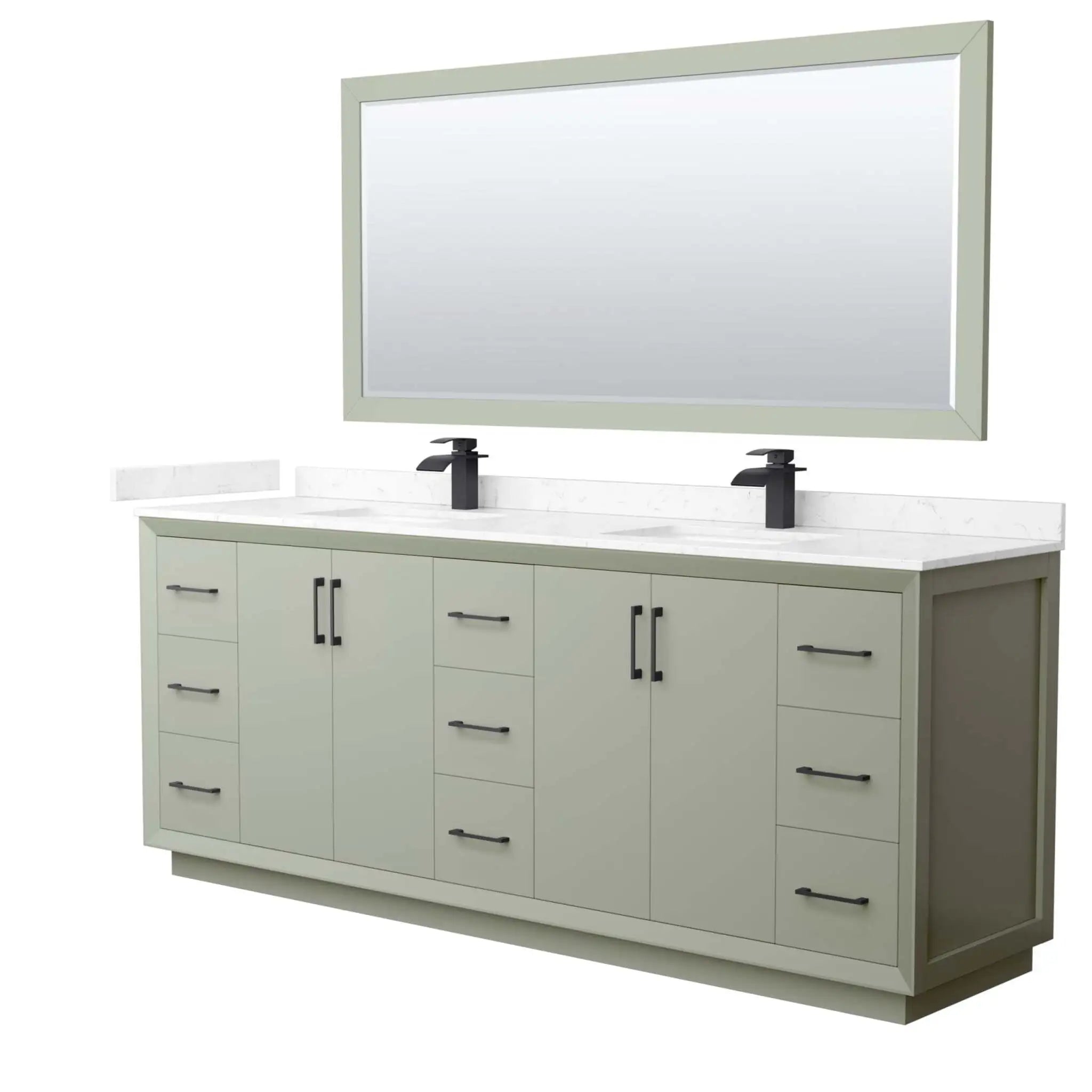 84" Strada Double Bathroom Vanity in Light Green with Matte Black Trim & 70" Mirror by Wyndham
