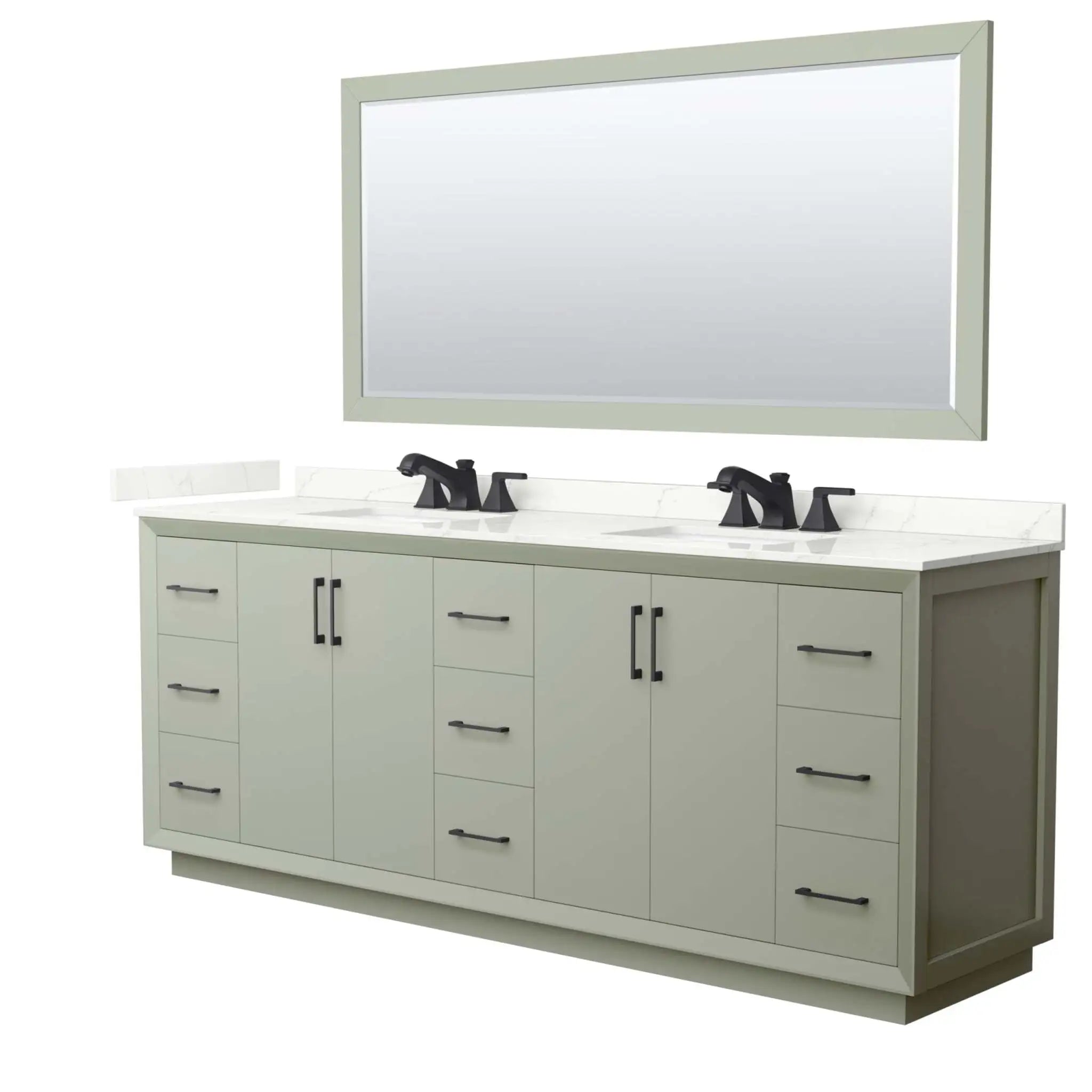 84" Strada Double Bathroom Vanity in Light Green with Matte Black Trim & 70" Mirror by Wyndham