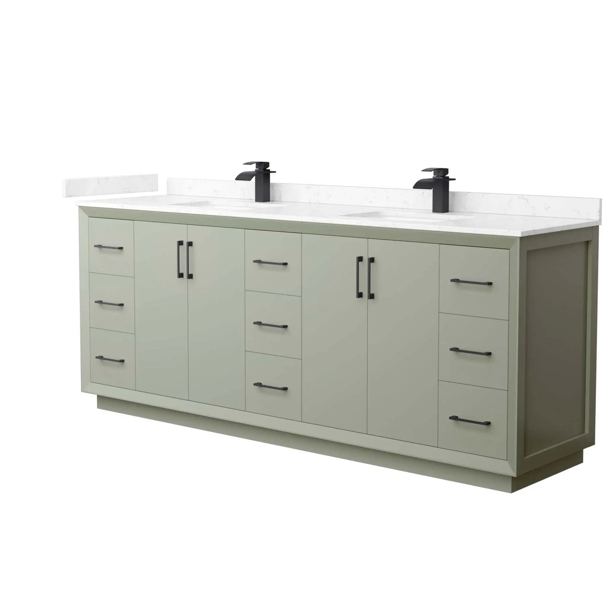 84" Strada Double Bathroom Vanity in Light Green with Matte Black Trim by Wyndham