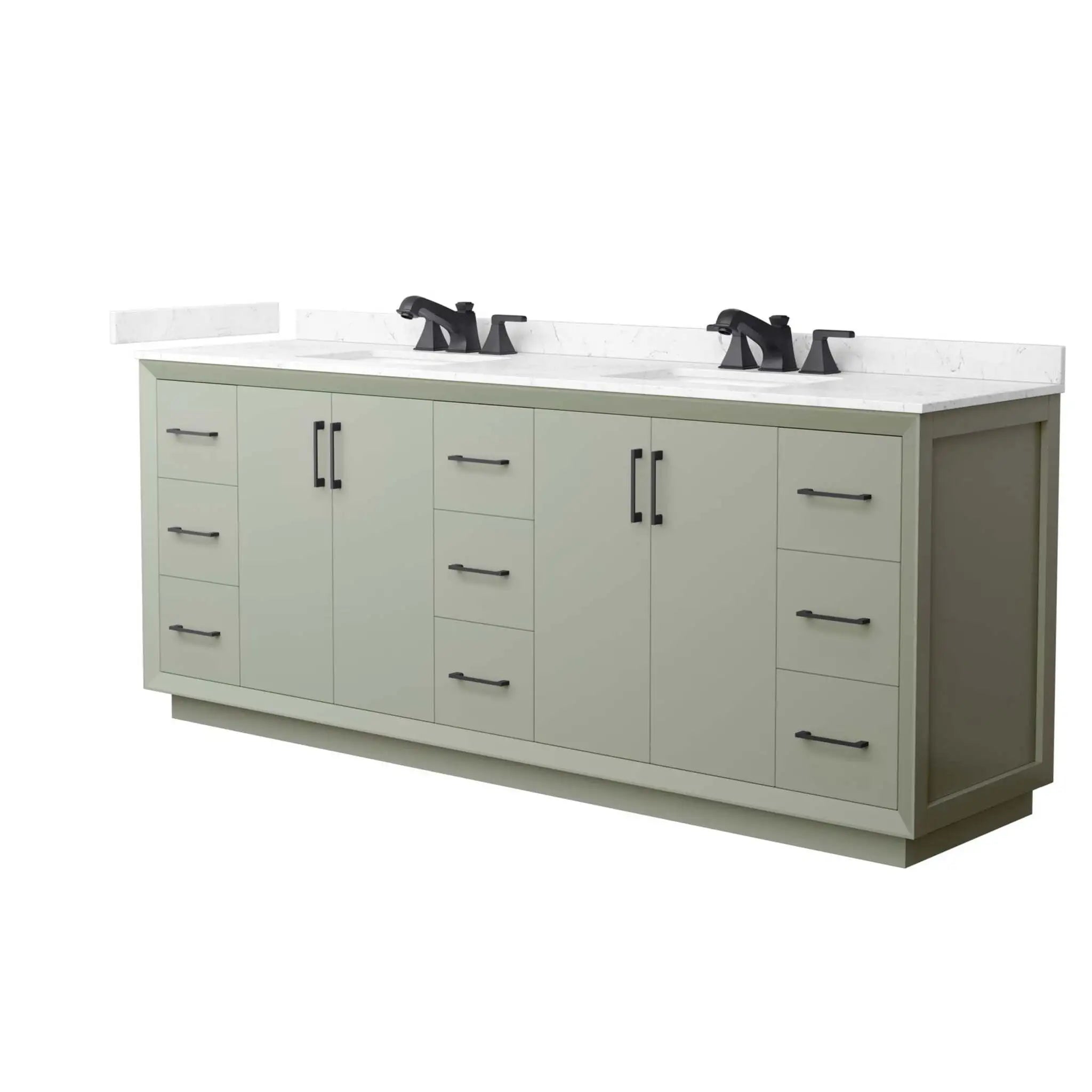 84" Strada Double Bathroom Vanity in Light Green with Matte Black Trim by Wyndham