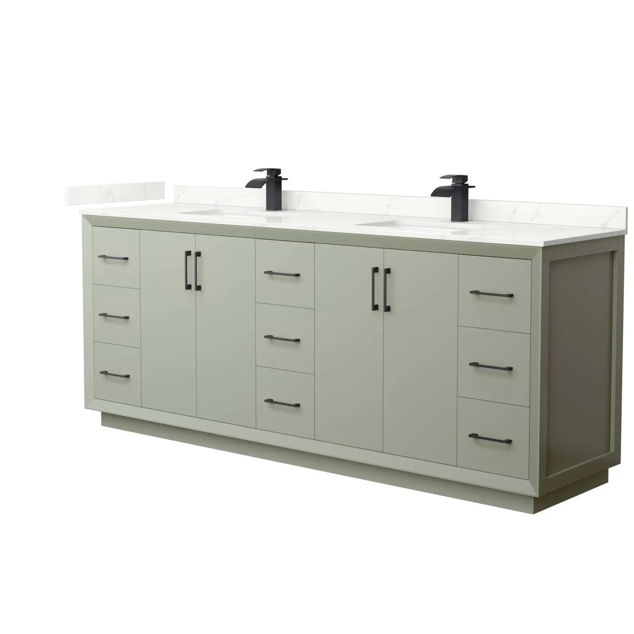 84" Strada Double Bathroom Vanity in Light Green with Matte Black Trim by Wyndham