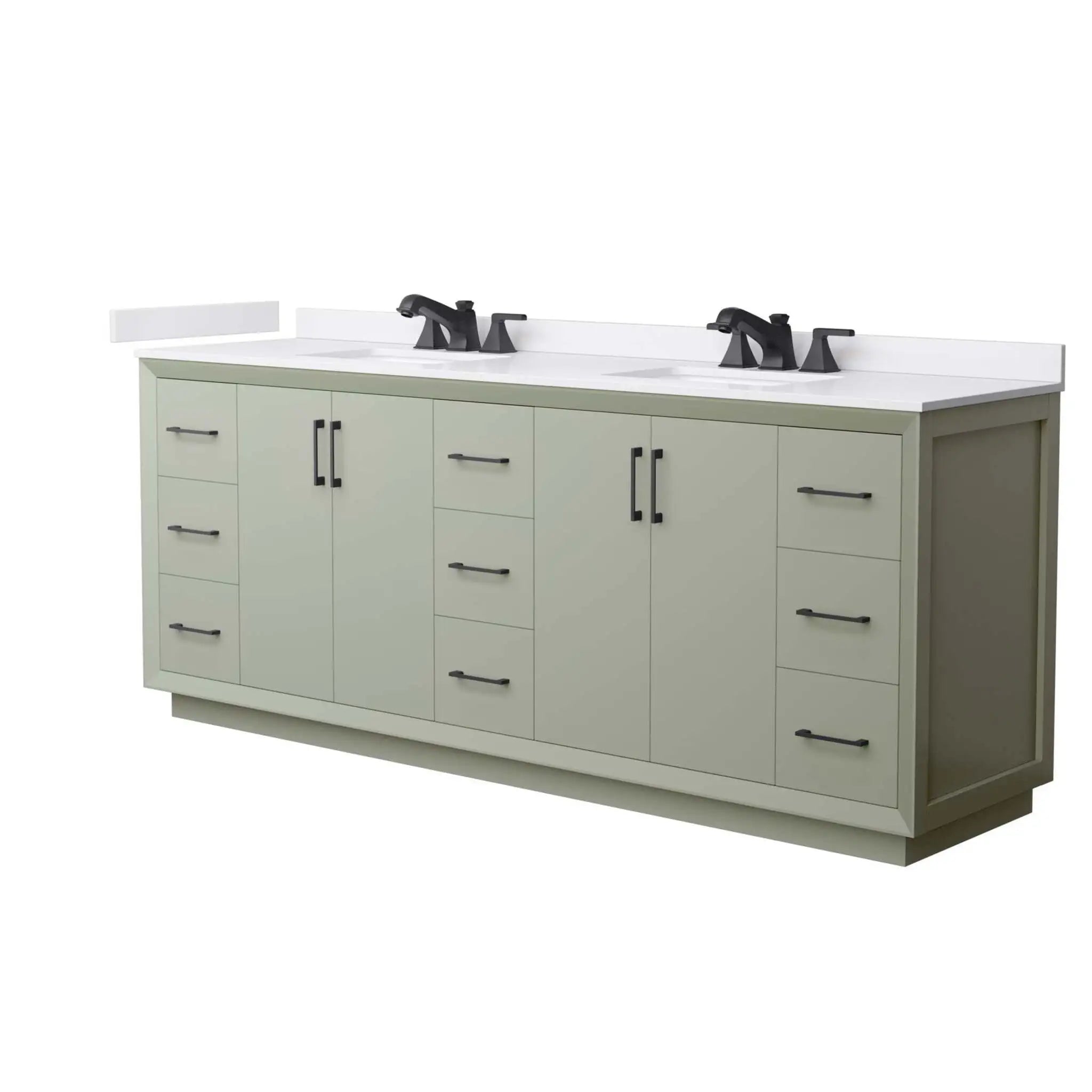 84" Strada Double Bathroom Vanity in Light Green with Matte Black Trim by Wyndham
