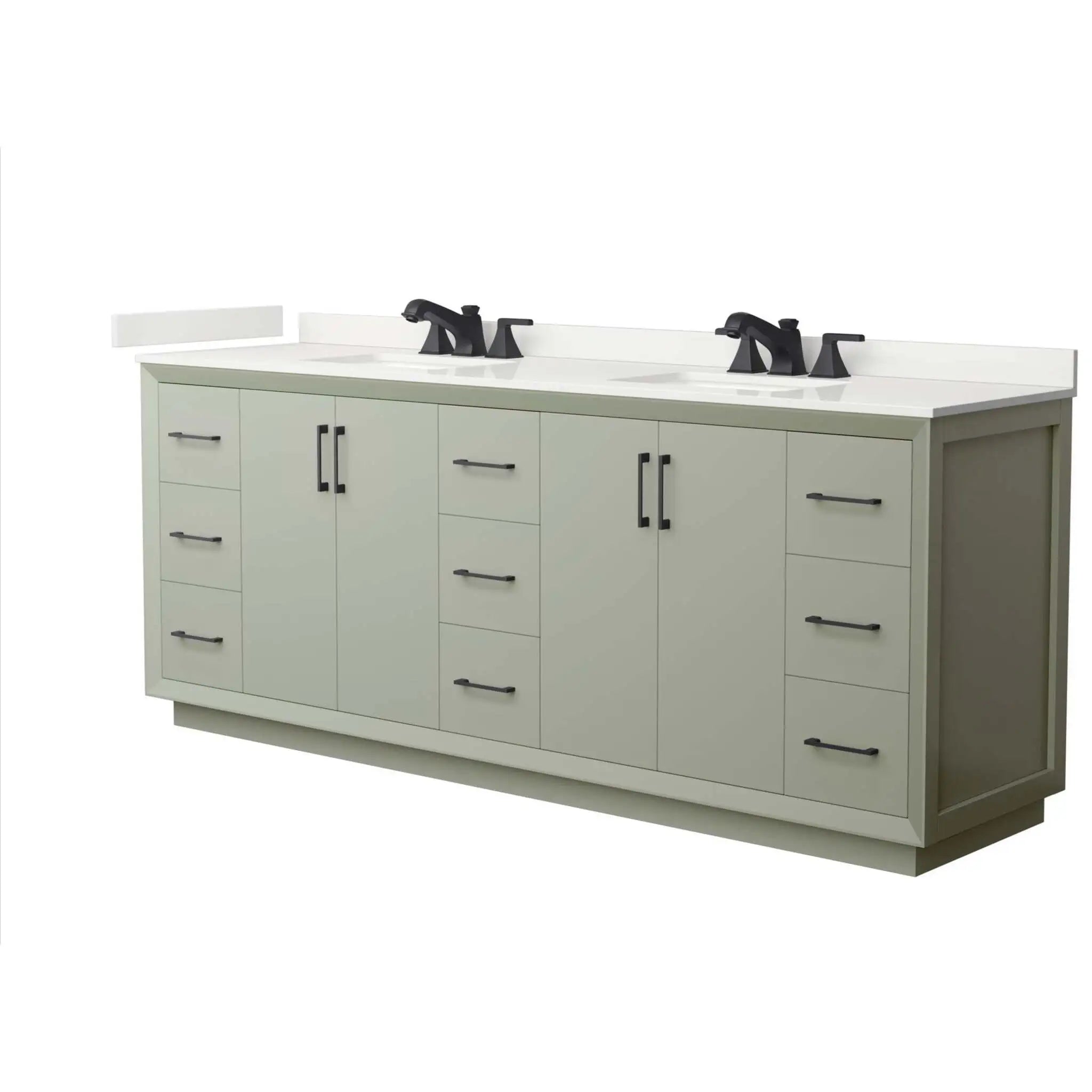 84" Strada Double Bathroom Vanity in Light Green with Matte Black Trim by Wyndham