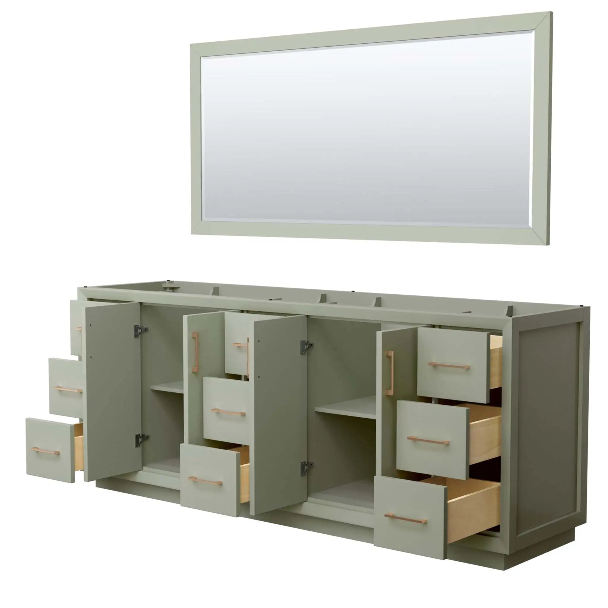 84" Strada Double Bathroom Vanity in Light Green with Satin Bronze Trim & 70" Mirror by Wyndham