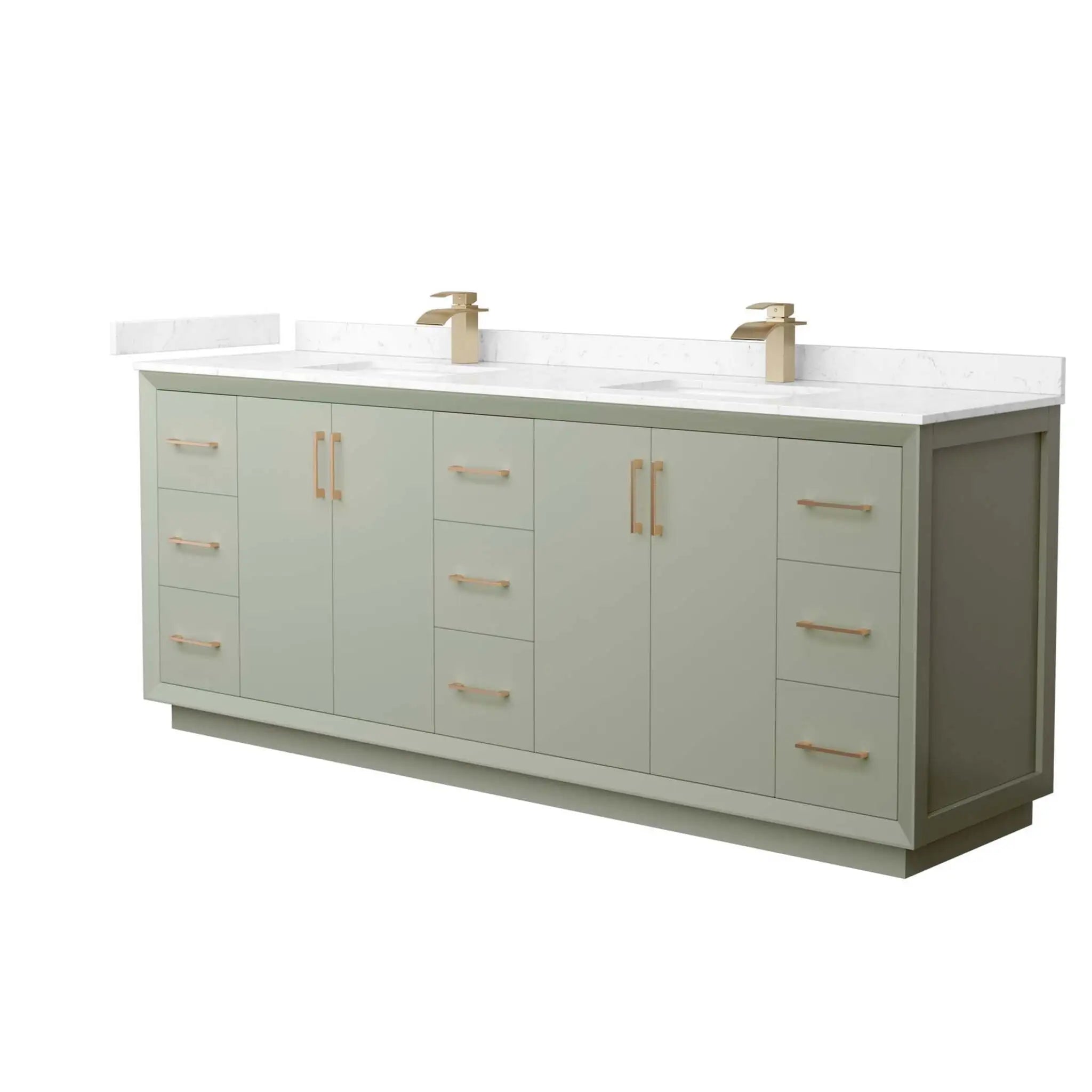 84" Strada Double Bathroom Vanity in Light Green with Satin Bronze Trim by Wyndham