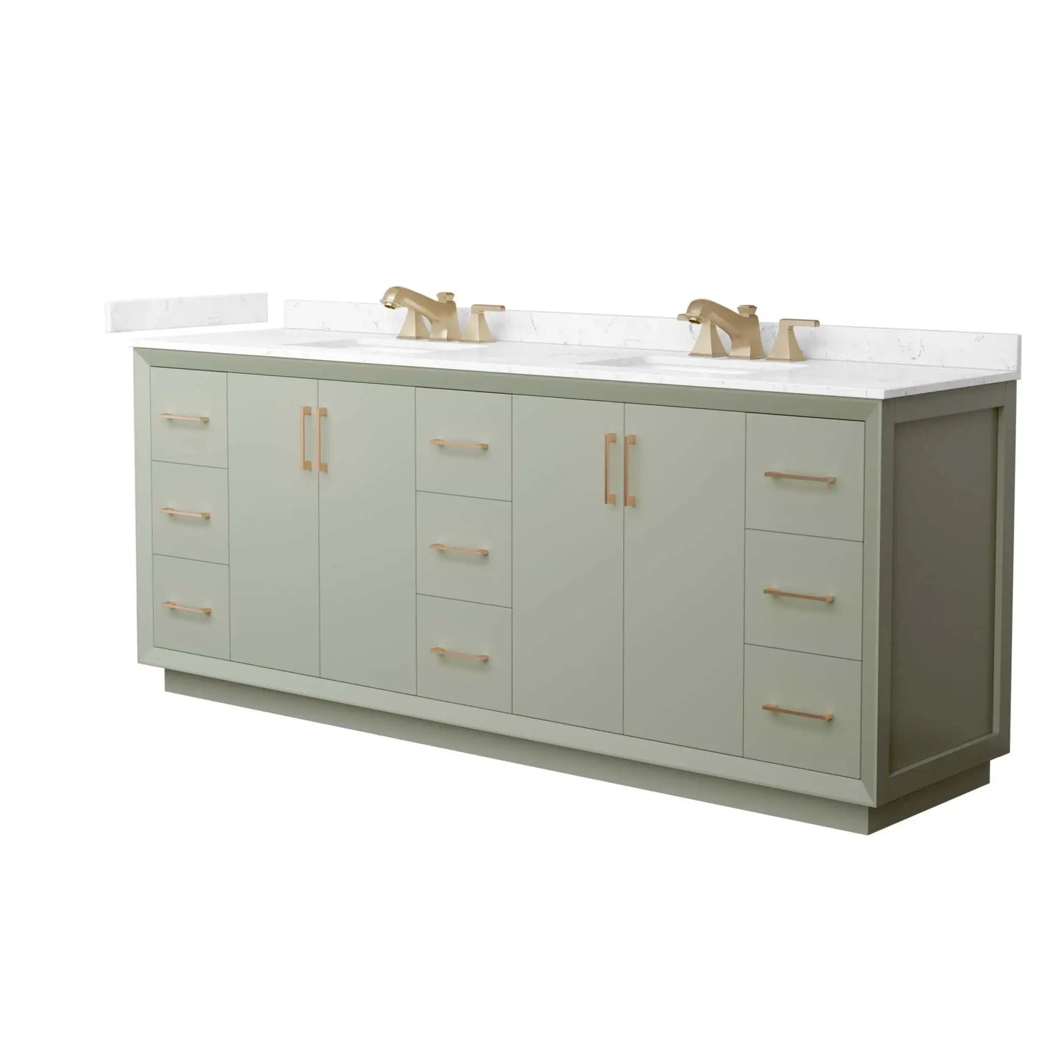 84" Strada Double Bathroom Vanity in Light Green with Satin Bronze Trim by Wyndham