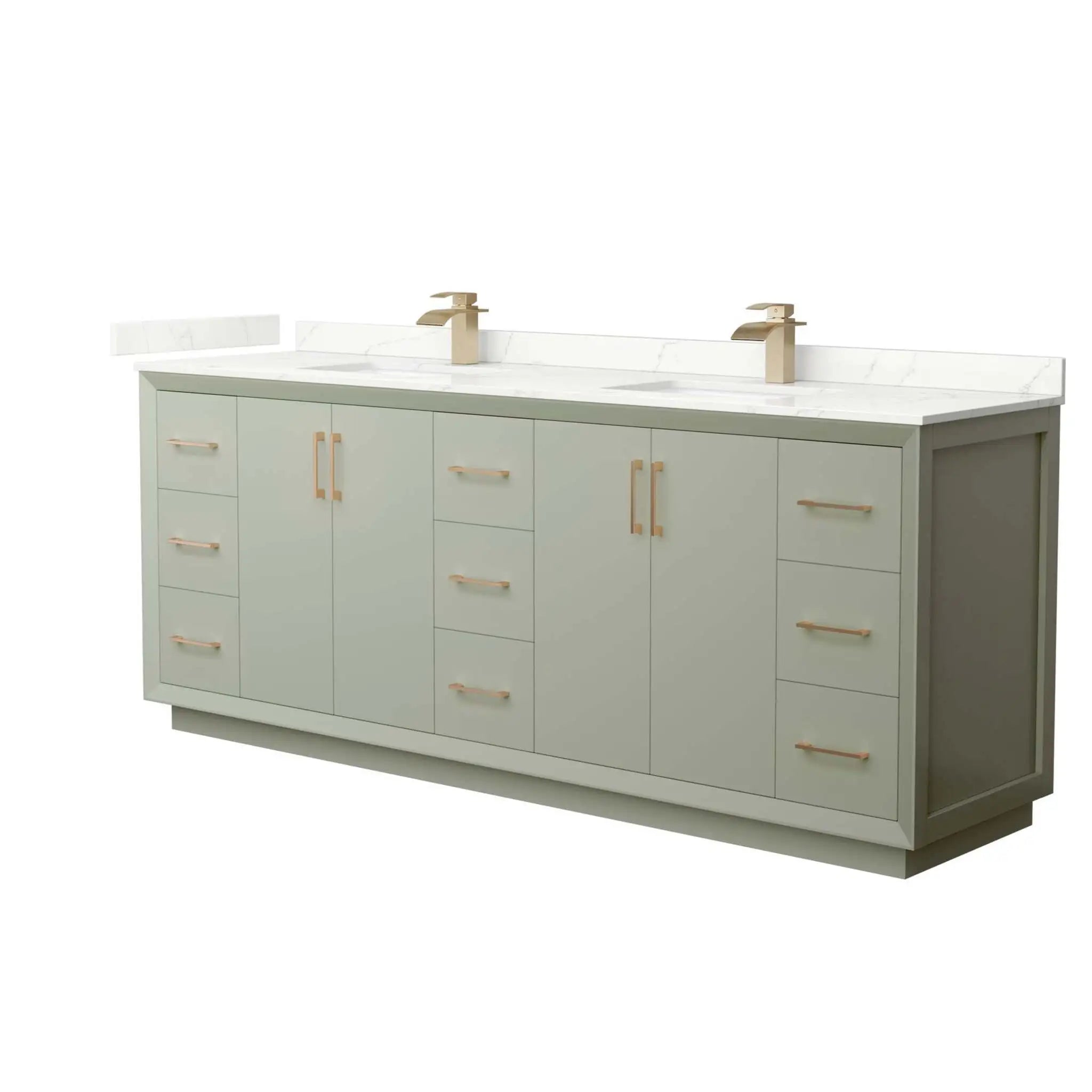 84" Strada Double Bathroom Vanity in Light Green with Satin Bronze Trim by Wyndham