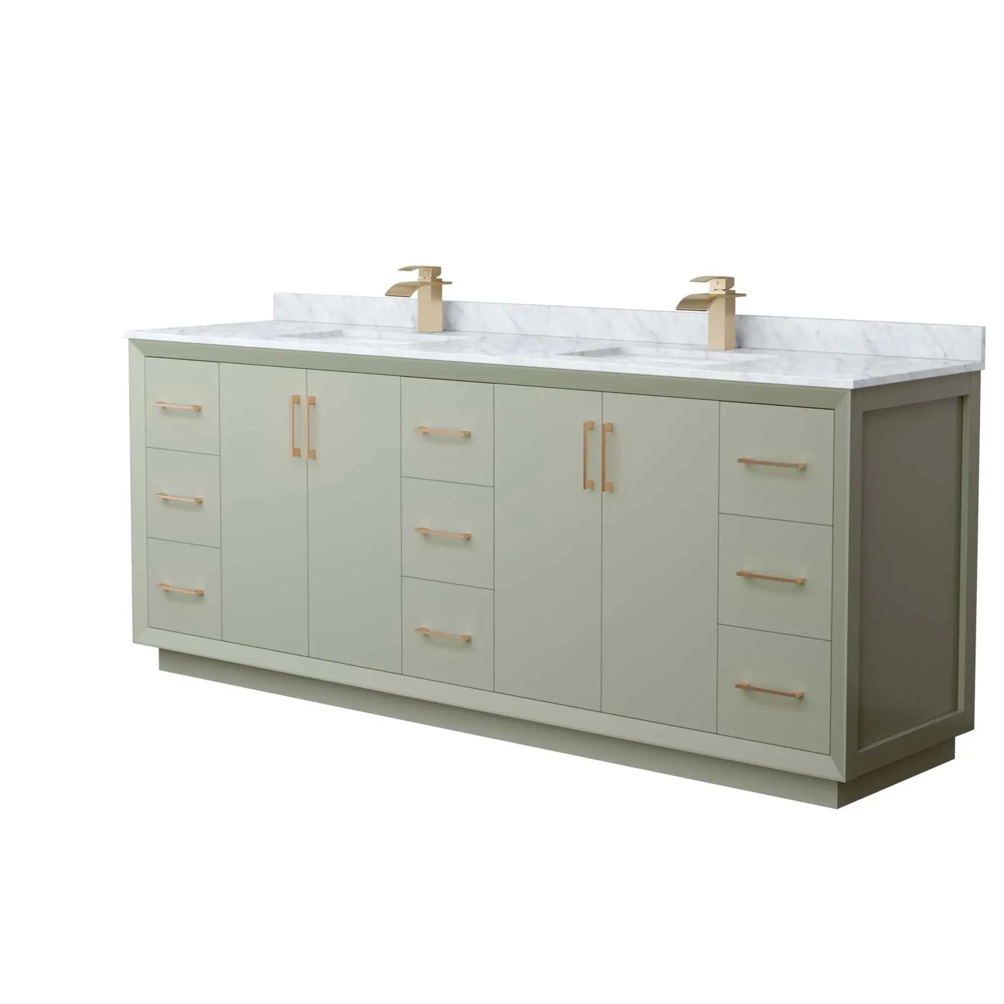 84" Strada Double Bathroom Vanity in Light Green with Satin Bronze Trim by Wyndham