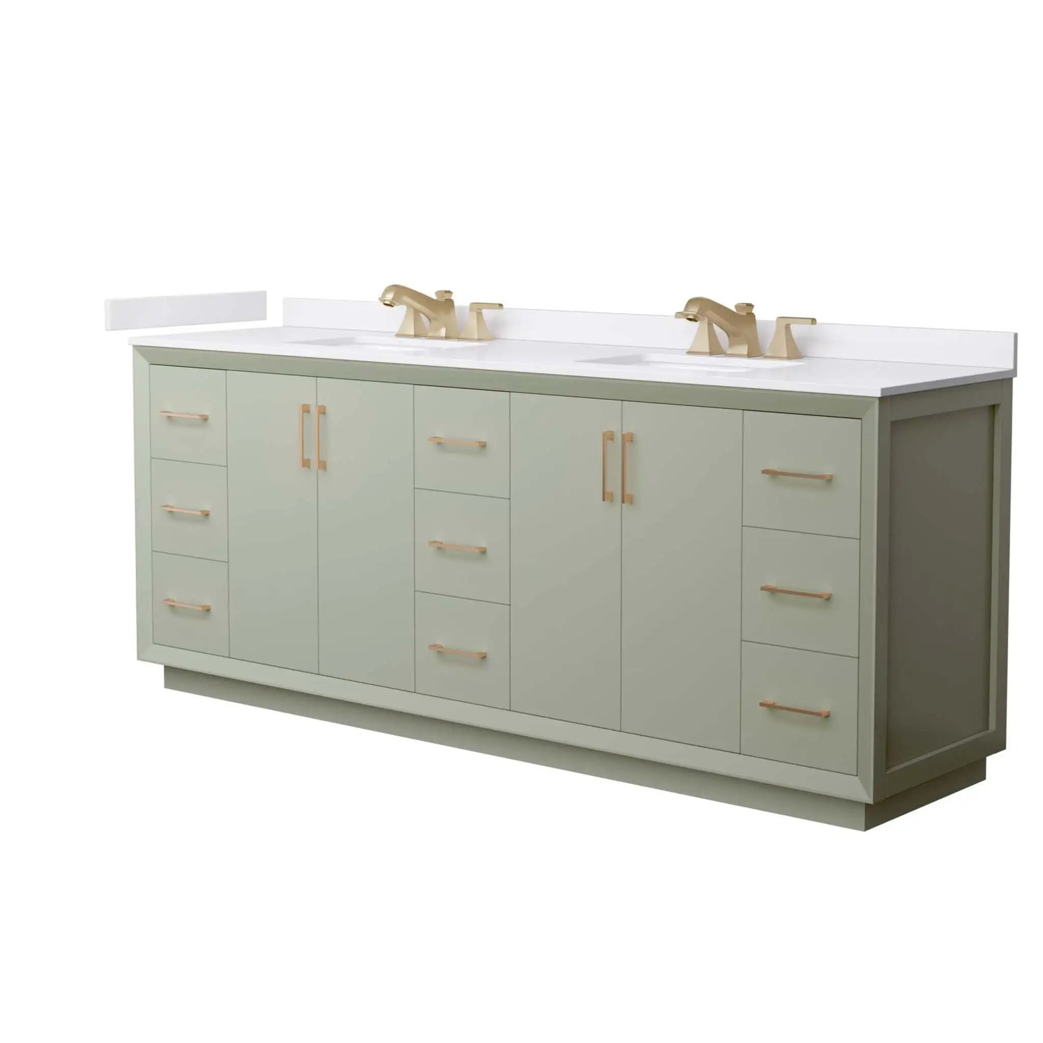 84" Strada Double Bathroom Vanity in Light Green with Satin Bronze Trim by Wyndham