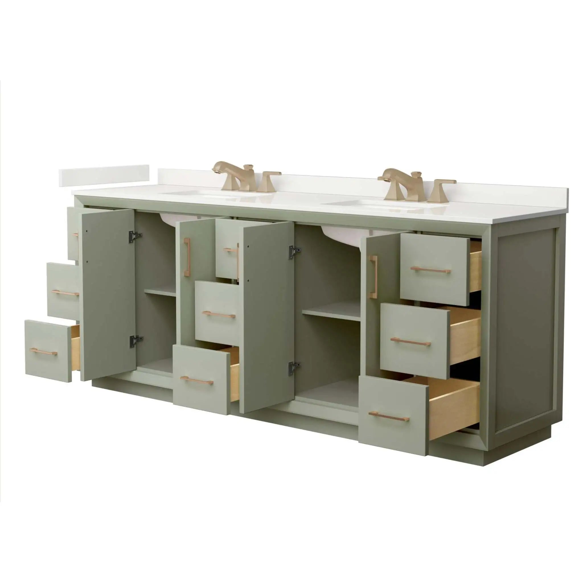 84" Strada Double Bathroom Vanity in Light Green with Satin Bronze Trim by Wyndham