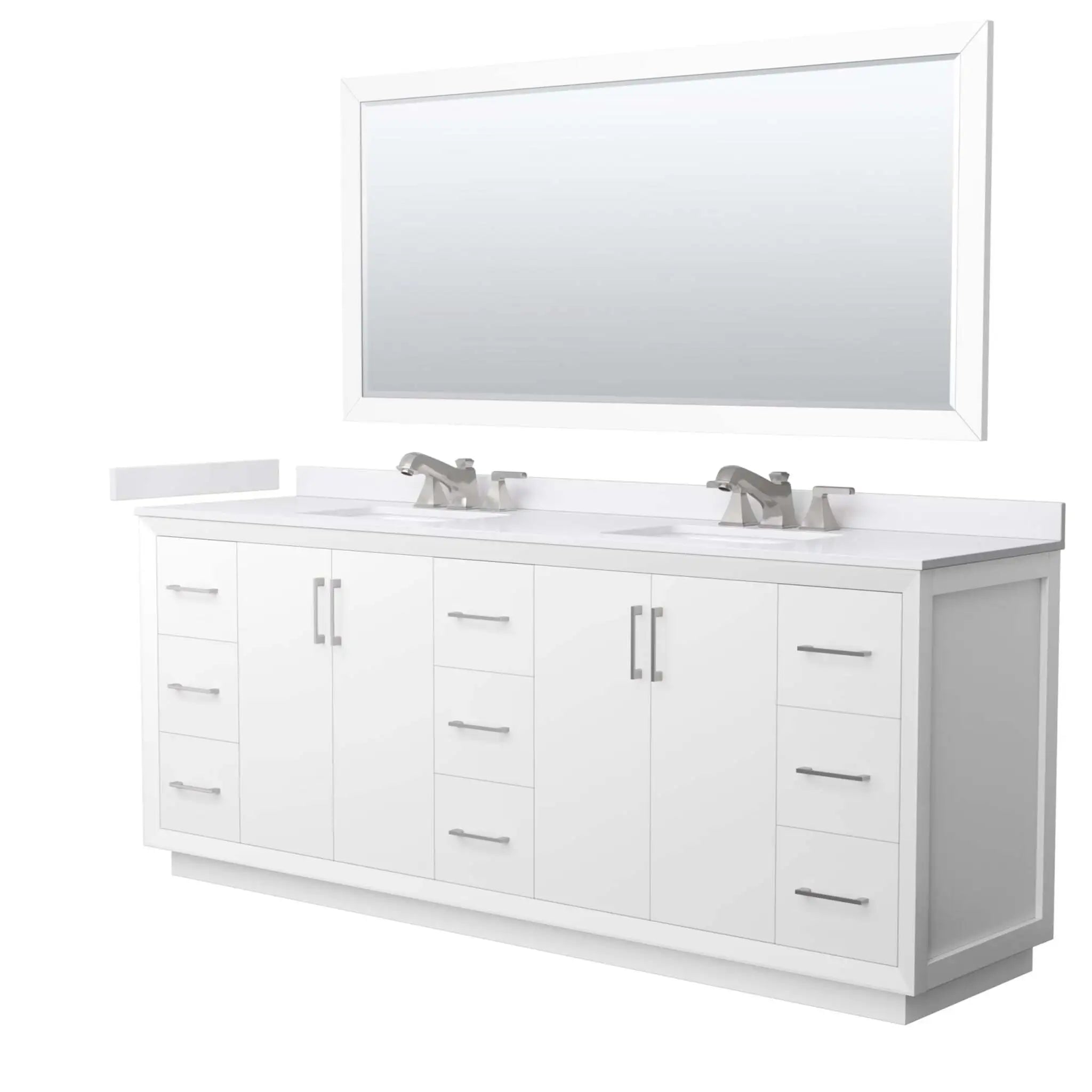 84" Strada Double Bathroom Vanity in White with Brushed Nickel Trim & 70" Mirror by Wyndham