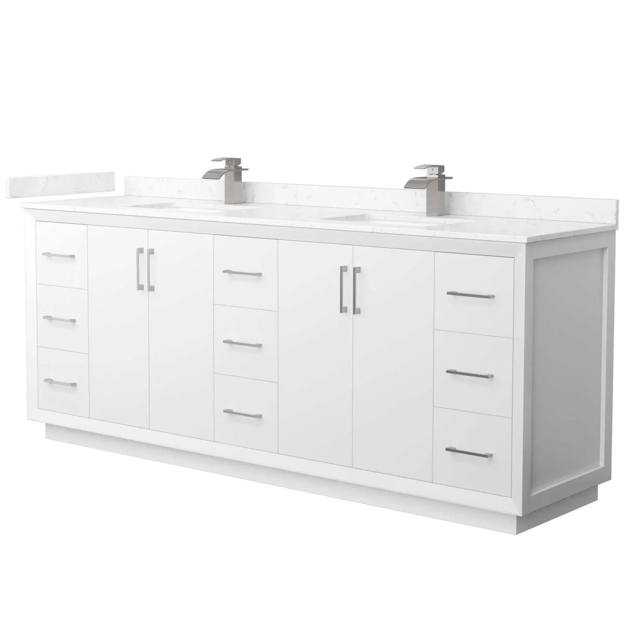 84" Strada Double Bathroom Vanity in White with Brushed Nickel Trim by Wyndham