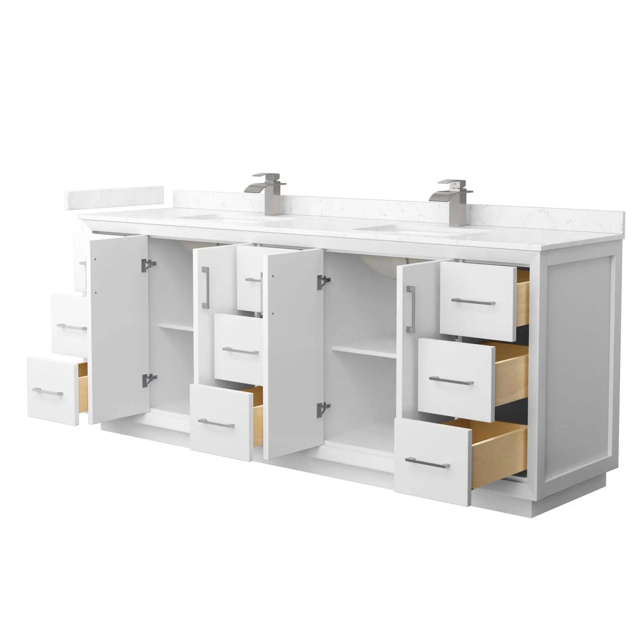 84" Strada Double Bathroom Vanity in White with Brushed Nickel Trim by Wyndham