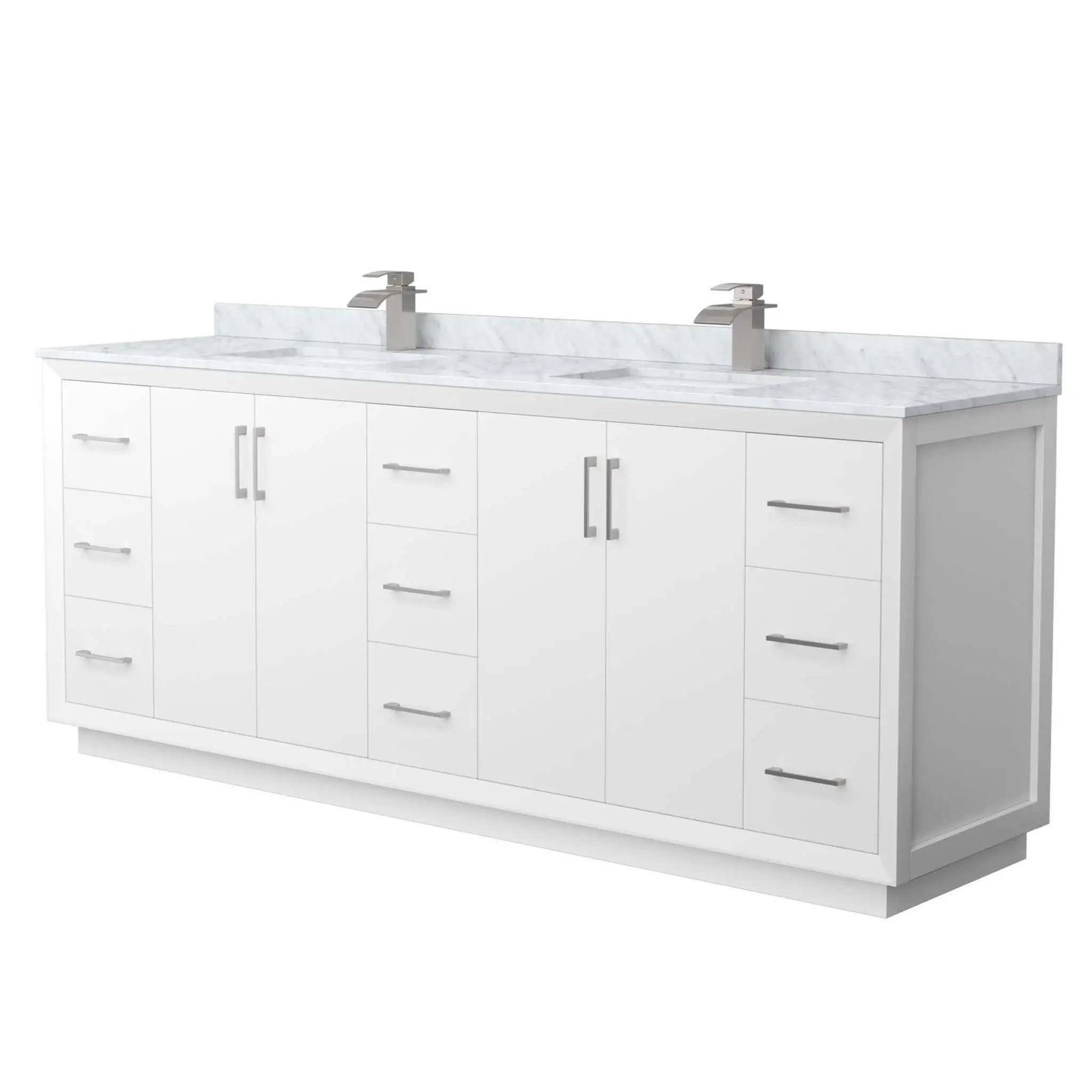 84" Strada Double Bathroom Vanity in White with Brushed Nickel Trim by Wyndham